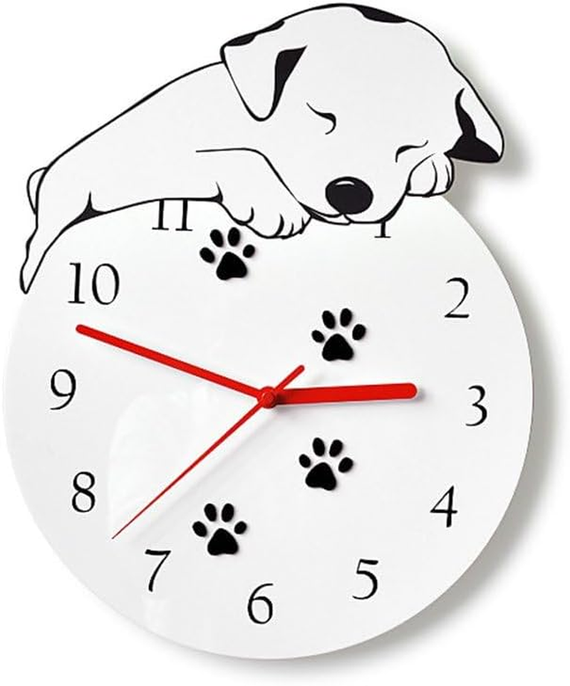 KOLYMAX 3D Cute Wall Clock Non-Ticking Silent Kids Room Decorative Clock with Unique Lovely Cartoon Shape - Puppy Dog 12Inch (White)