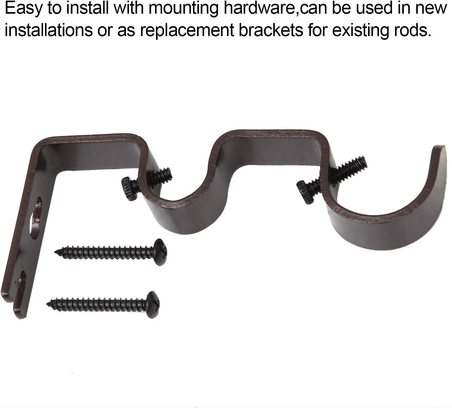 ZOEYES 8 Pack Heavy Duty Double Curtain Rod Brackets, Bronze, Iron Frame, Wall Mount, Perfect for Bedroom, Living Room, Dining Room image number 4