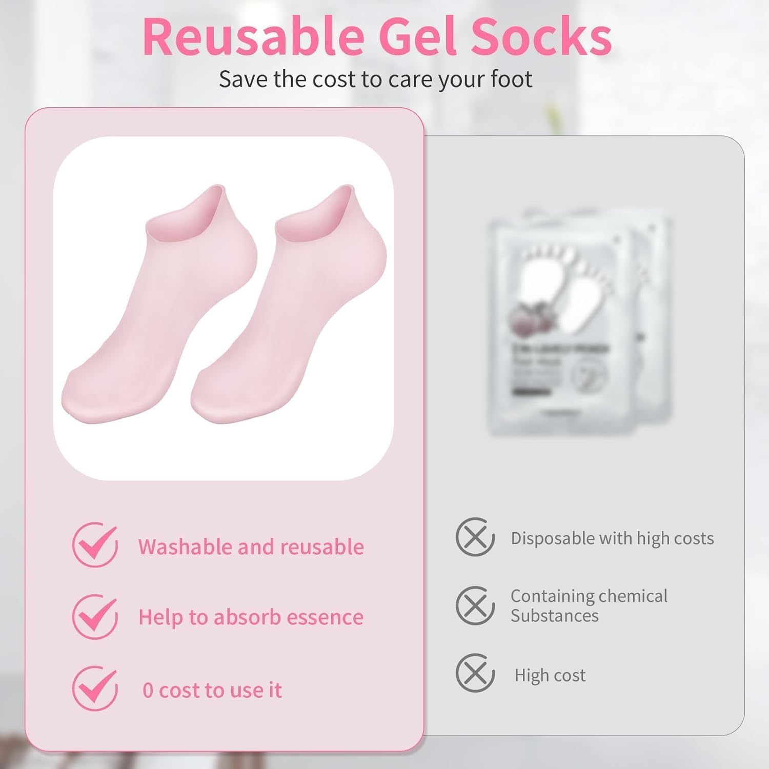 4 Pairs Silicone Moisturizing Foot Socks for Women - Cracked Heel Repair Socks with Anti-Slip Grip & Deep Hydration Gel, Reusable Spa Socks for Home Pedicure/Night Care,Tiktok-Viral Dry Skin Solution image number 2