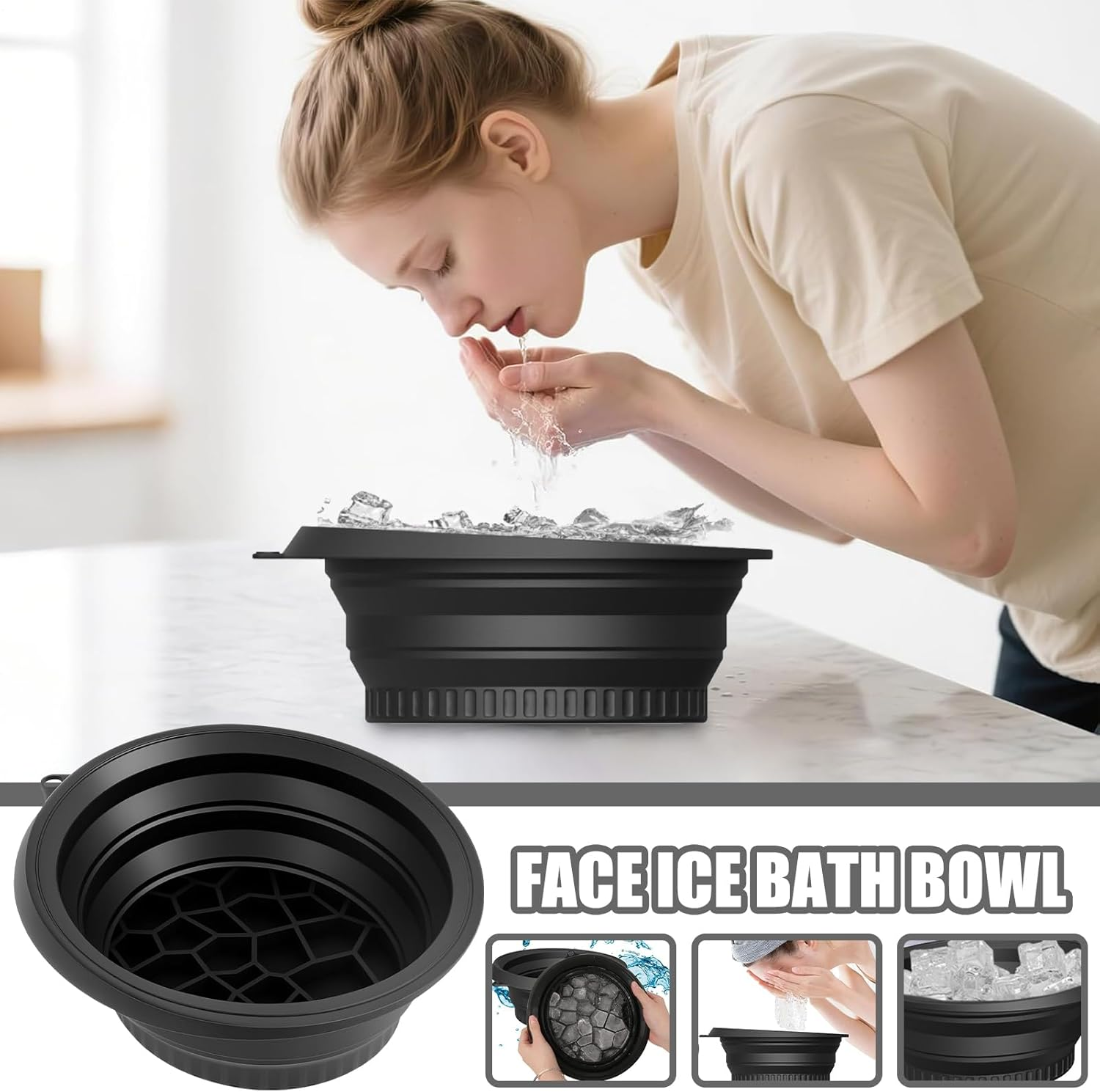 Foldable Face Bowl, Silicone Face Ice Bath Bowl with Built in ICES Tray, Cooling Washing Basin with Build in Cube Tray for Facial Roller Skin Care Spa Kitchen Home image number 4