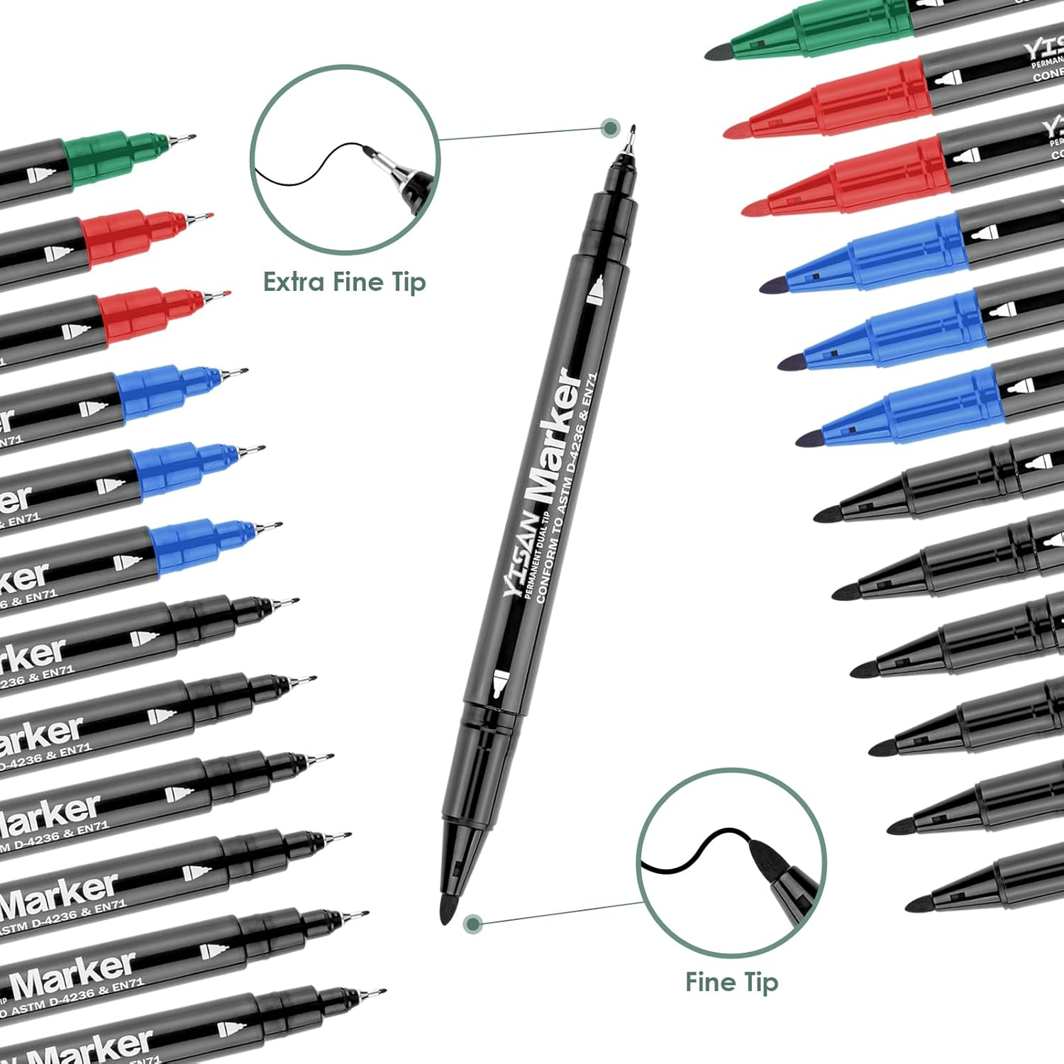 YISAN Permanent Marker Thin Permanent Pen 4 Colours with Fine Double Tip, 12 Waterproof Felt Tip Pens for Glass, Stone, 70795 image number 3