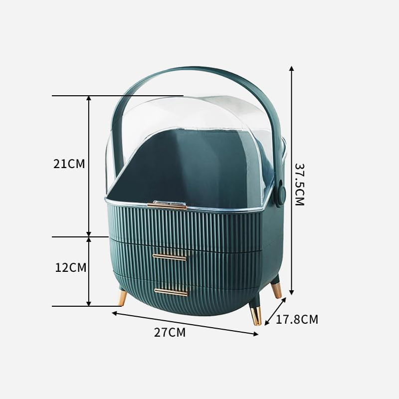 Leona Co Makeup Storage Organizer, Cosmetics Display Case Holder with 2-Layer Storage Drawer Box and Transparent Lid for Bedroom Vanity Desk, Countertop, Dresser (Green) image number 2