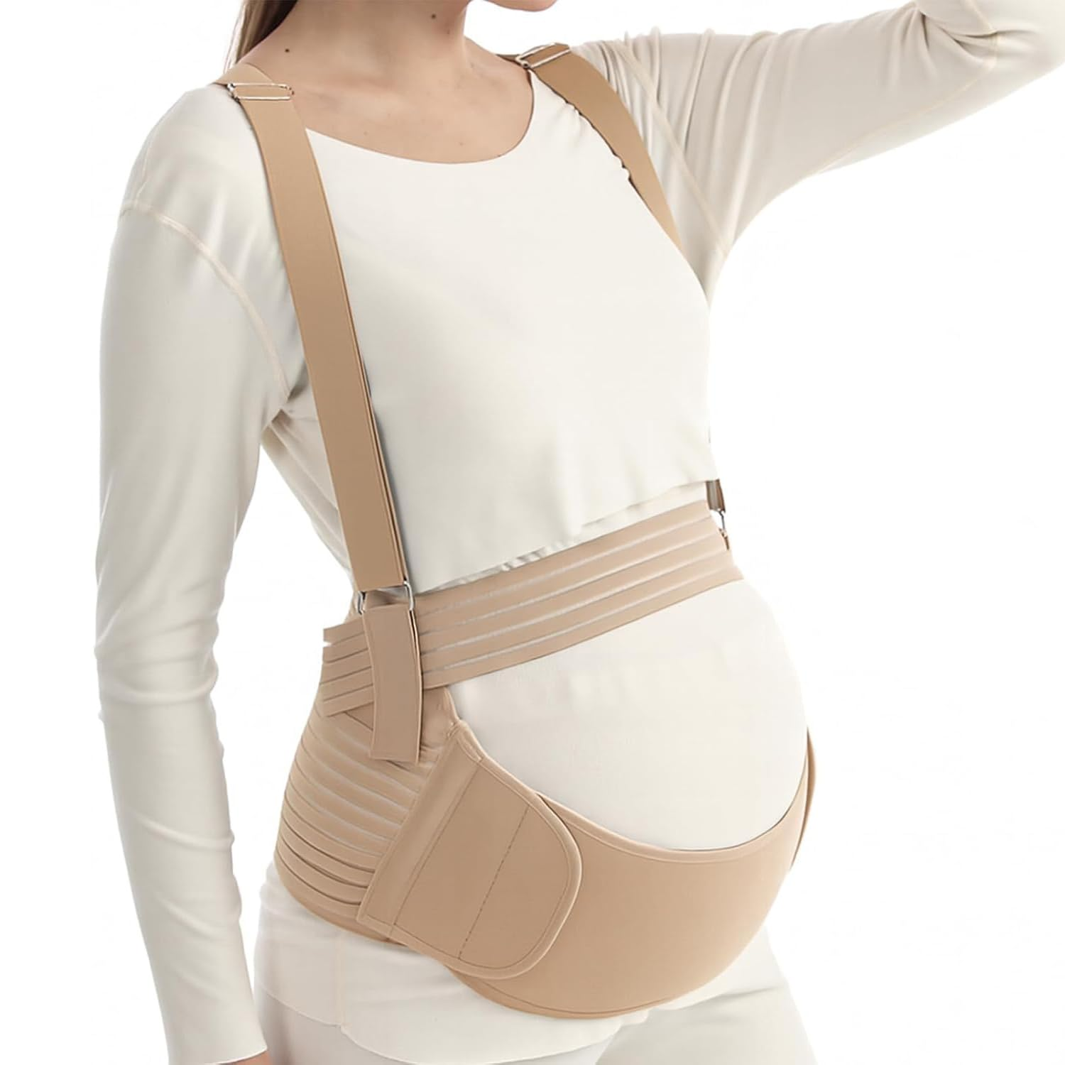 5-In-1 Pregnancy Support Belt - Adjustable Maternity & Postpartum Belly Band with Shoulder Strap | Relieve Back, Pelvic & Hip Pain during Pregnancy, Labour & Recovery (Beige, XL) image number 3