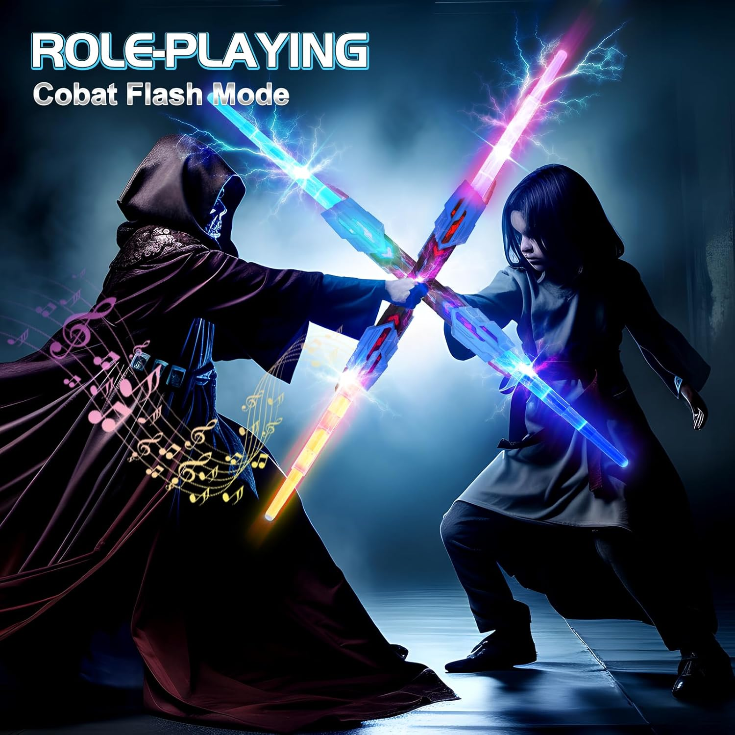 Skirfy Lightsabers for Kids,2 in 1 Lightsabers RGB 16 Lights Rechargeable Lights up Saber with FX Sound and Telescopic Handle Birthday Gift