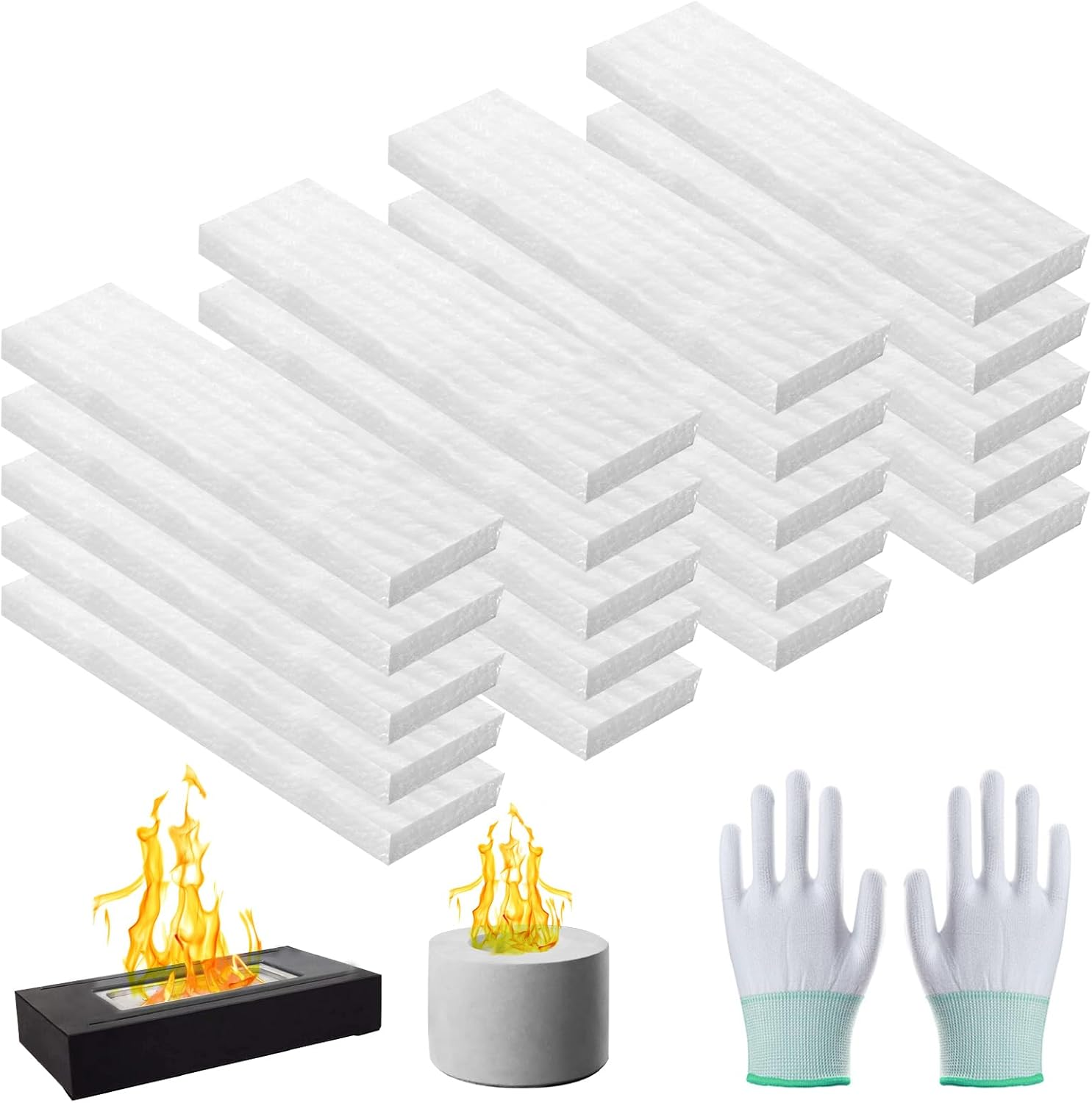 20 Pcs Ceramic Wool Wick for Tabletop Fire Pit, Carbon Felt Wick for Ethanol Fireplace Fuel Bioethanol Fuel to Extend Burning Time, Ceramic Fiber Insulation Wool Wick Sponge（8" L&times;2" W&times;0.4" H） image number 2