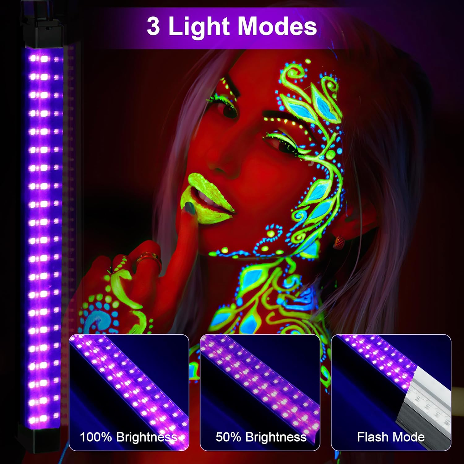 Destlife 4 Pack Rechargeable Black Light Bar 10W Battery Operated Blacklight, Portable Blacklights for Glow Party Fishing image number 5