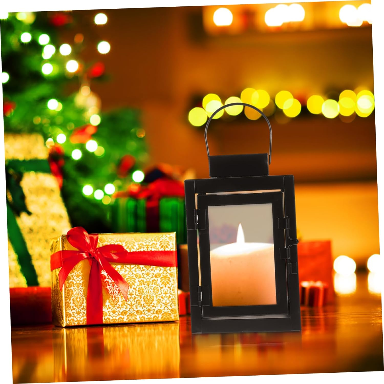 HOLIDYOYO Black Square Candle Lanterns Vintage Metal Hanging Lanterns Retro Paint for Patio Wedding Party Desktop Decor 10 * 16.5Cm image number 2