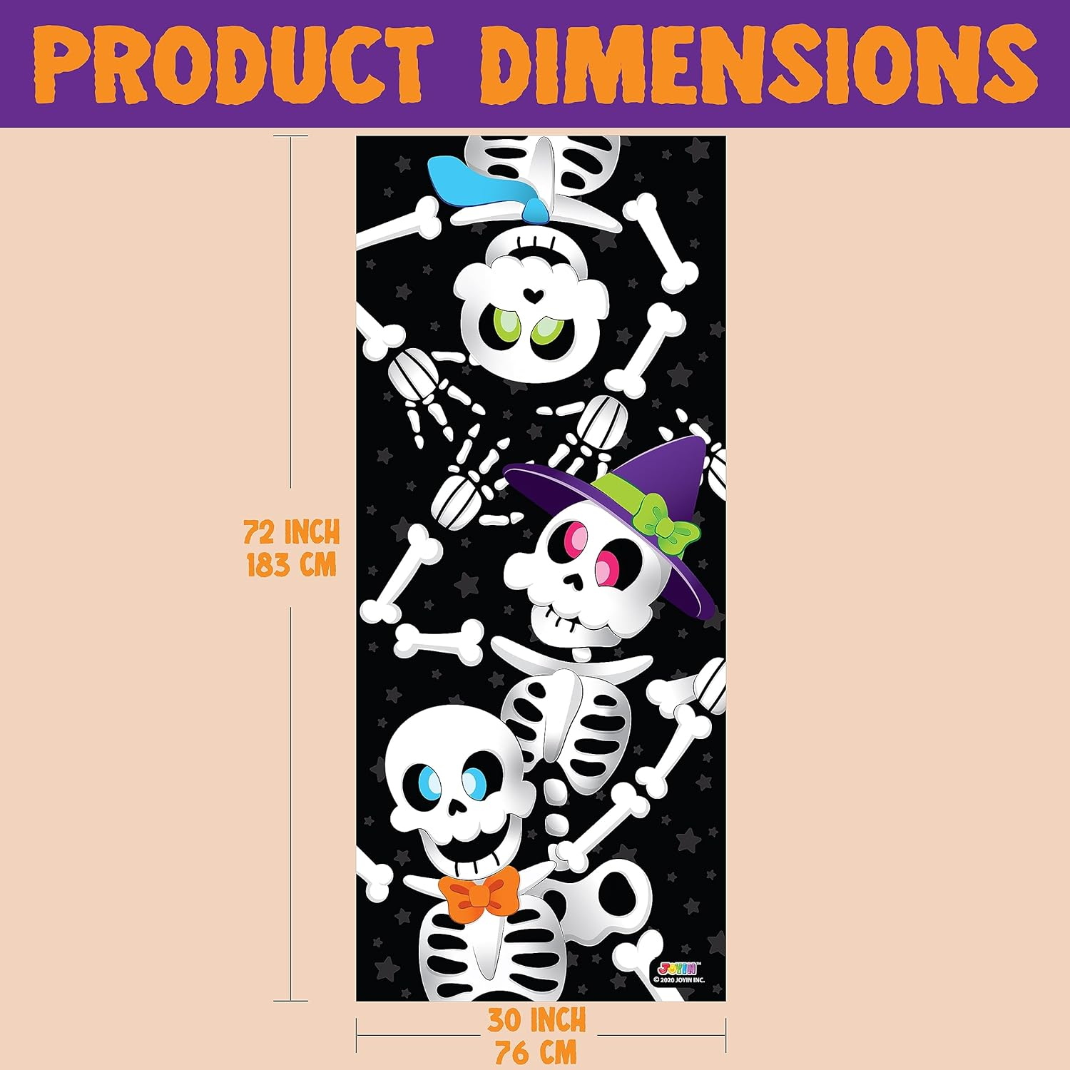 JOYIN 3 Pcs 3D Design Cute Skeleton Family Door Cover 30&rsquo;&rsquo; X 72&rsquo;&rsquo; for Halloween Door, Window and Wall Cover Decoration image number 2