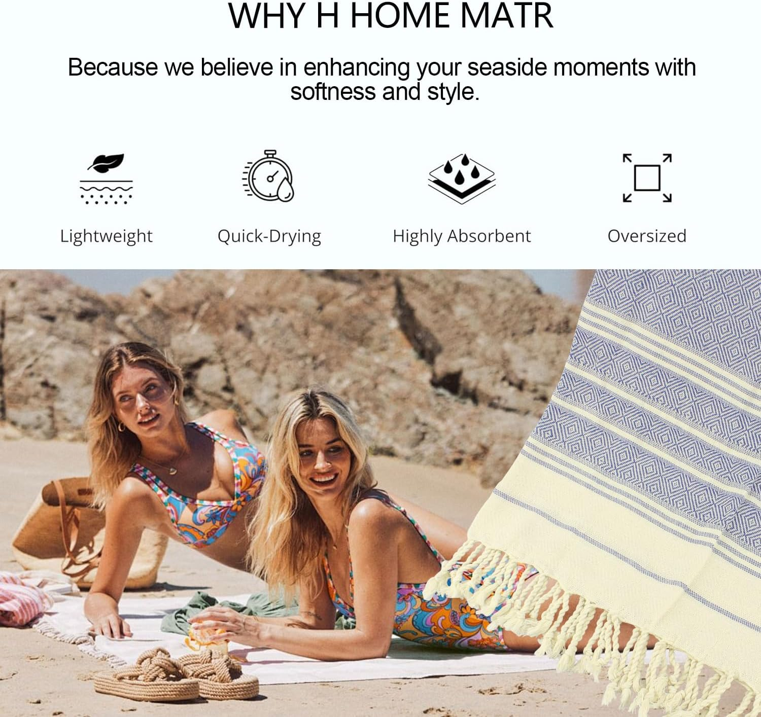 Turkish Beach Towel, Large 39"X71", Sand-Free, Extra Large Light Travel Towel, Travel Essentials, Cruise Accessories, Must-Haves for Adults, Beach Accessories, Gifts - Pink - Diamond Navy Blue image number 5