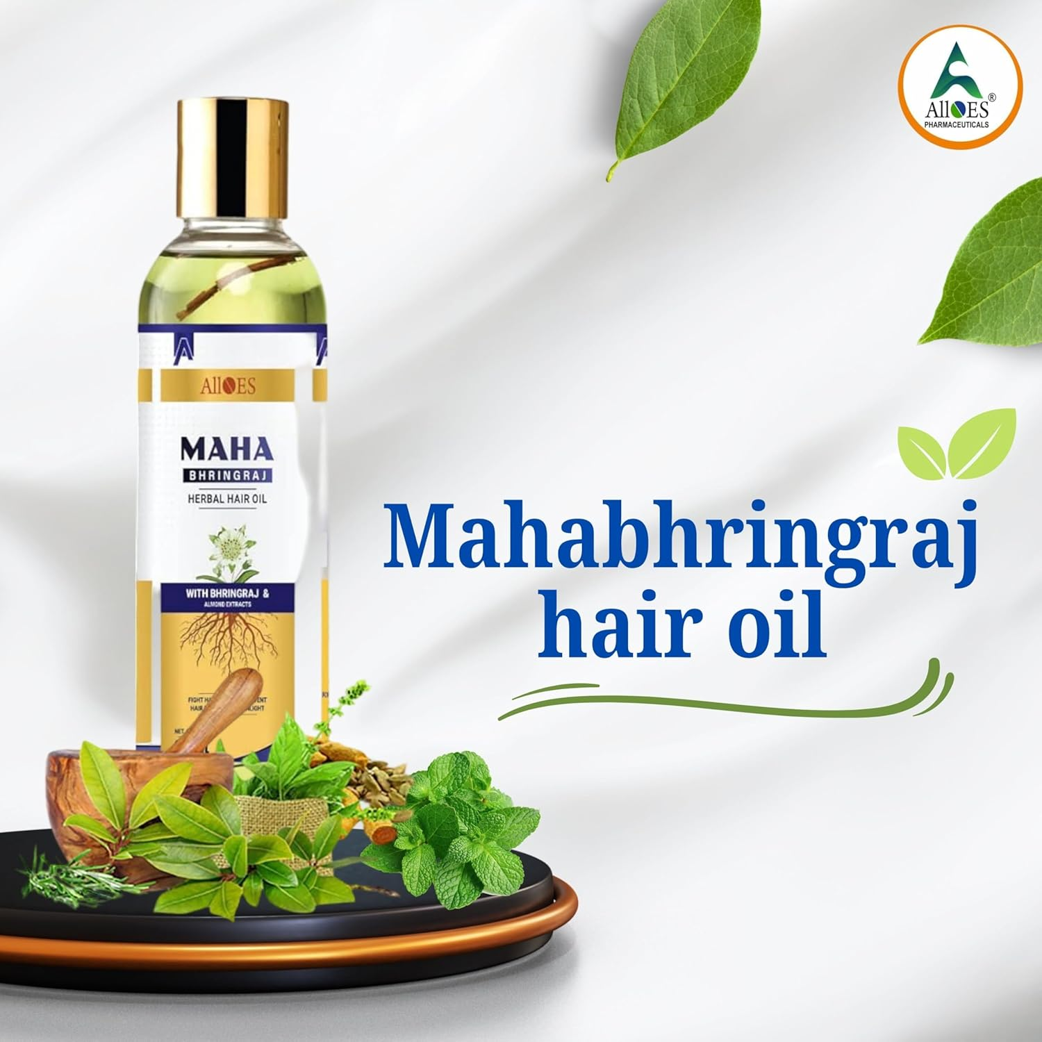 ALLOES PHARMACEUTICALS Mahabhringraj Hair Oil for Hair Growth Bhringraj Oil with Almond, Strengthens Hair Roots, Hair Fall Control, Made of Pure Herbs for Men & Women | Suits All Hair Types 200ML image number 2