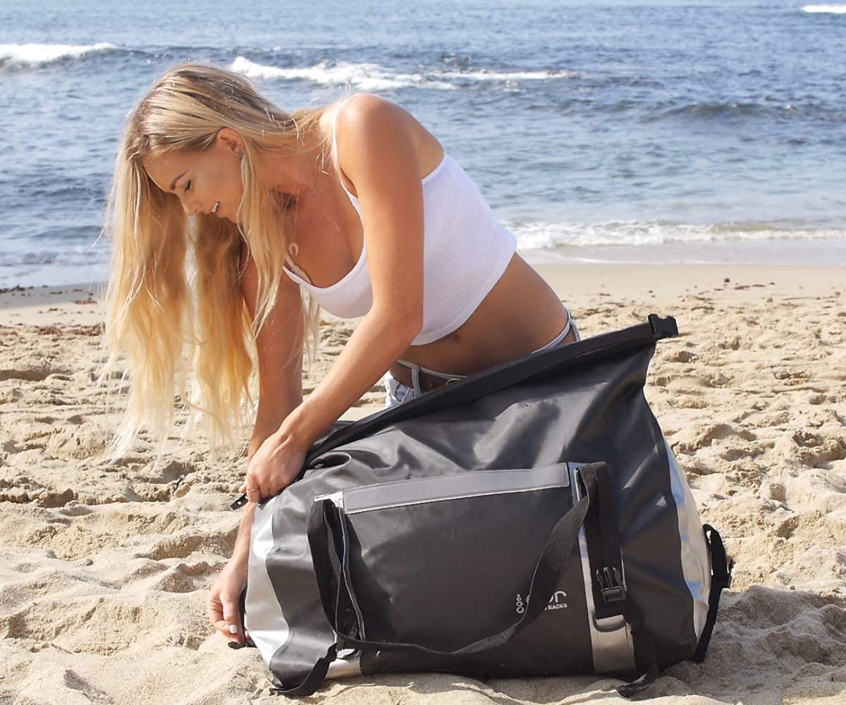 Waterproof Dry Duffel Bag - 100% Waterproof Rolltop Heavy-Duty Dry Duffle Bag for Boating, Rafting, Kayaking, Surf and Camping, 60L (Black and Green) image number 4