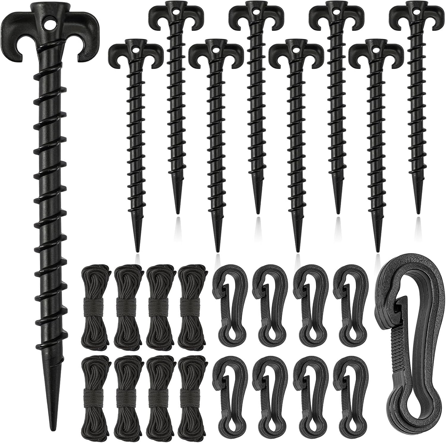 AUGSUN 27 Pieces Plastic Inflatable Stakes Set, Include Tent Stakes, Tethers Ropes and Hooks Heavy Duty Garden Yard Stakes for Halloween Christmas Outdoor Decorations (Black) image number 5