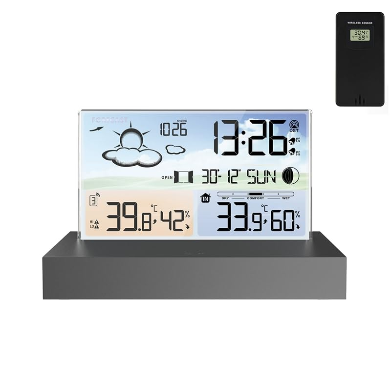 Color Screen Weather Station Barometer Moon Phase Electronics Desktop Thermometer Hygrometer Alarm Clock Wireless Sensor image number 3
