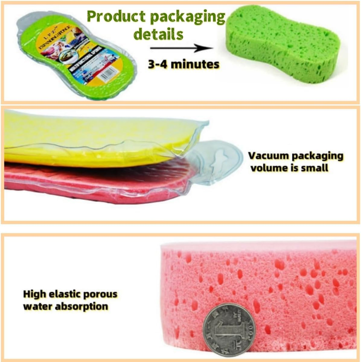 4 Packs of Car Wash Sponges, Large Soft Super Absorbent Scratch-Free Multi-Purpose Cleaning Tiles, Bicycles, Kitchen, Bathroom, Household Sponges (Random Color) image number 2
