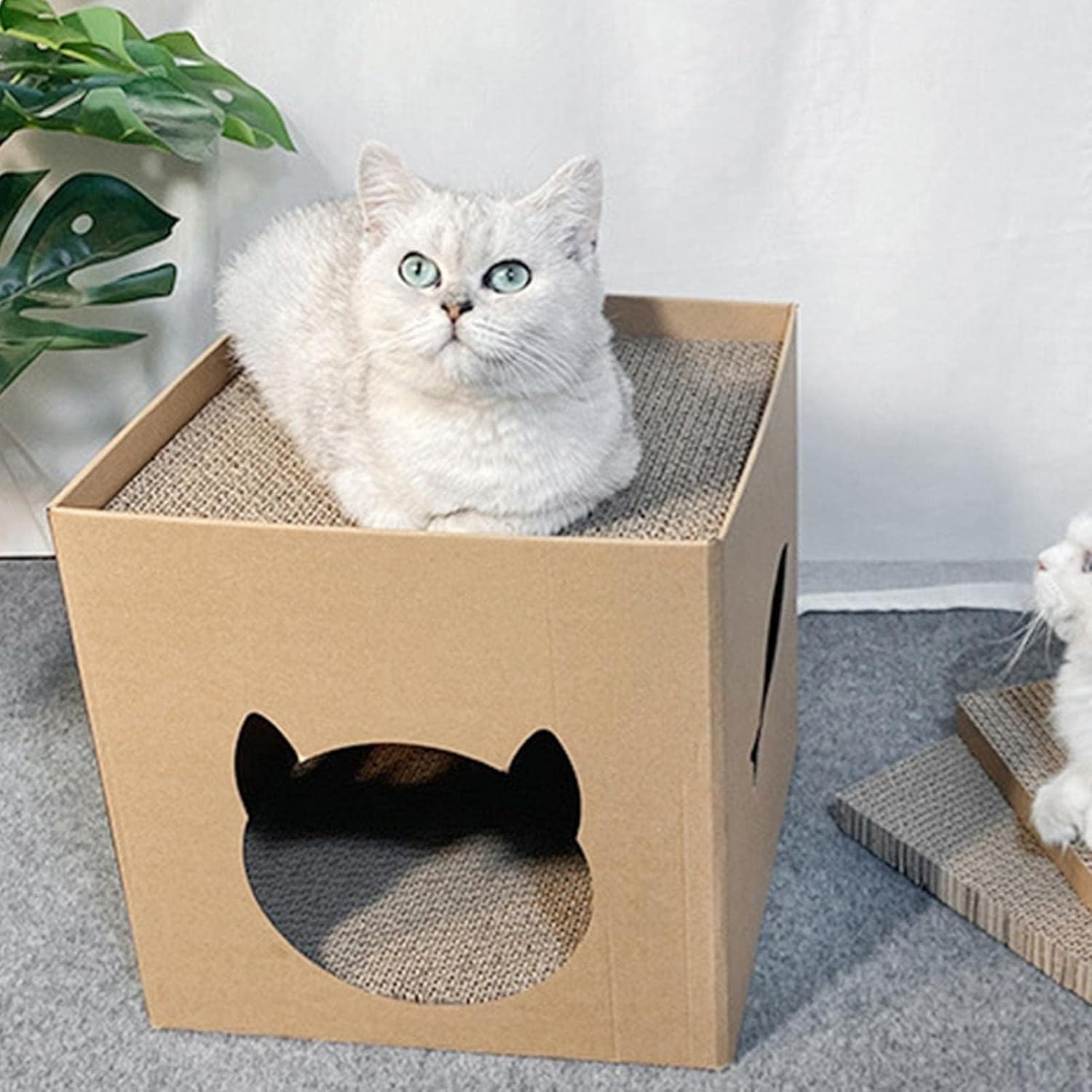 Cardboard Cat House - Indoor Cats Scratching House,Cat House with Scratching Pad, Cat Scratching House, Scratcher Box, Cat House for Sleeping image number 3