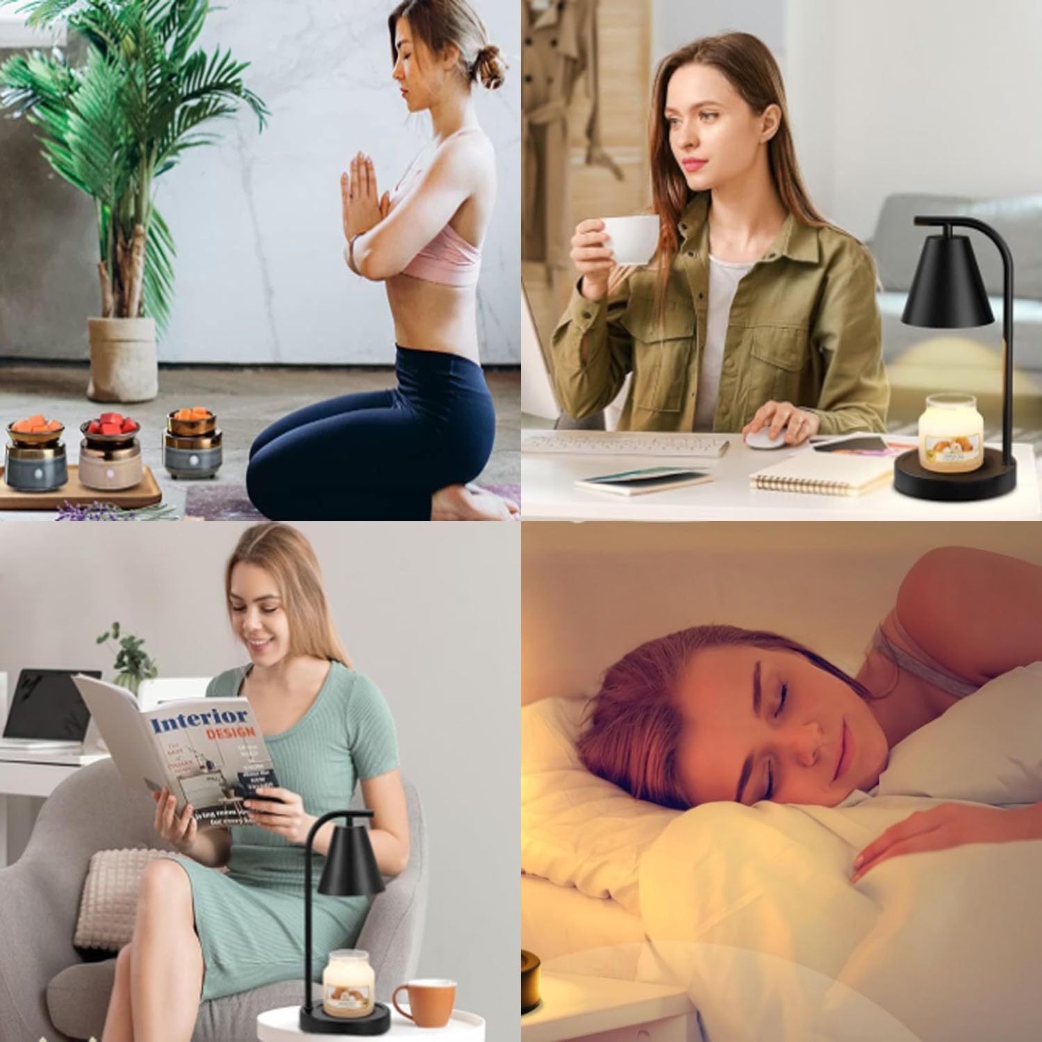 Black Flameless Candle Warmer for Large/Small Jar Candles &ndash; Adjustable Timer & Dimmable Bedside Lamp with 2 Bulbs, Electric Wax Melt Warmer for Home Fragrance & Ambience image number 2