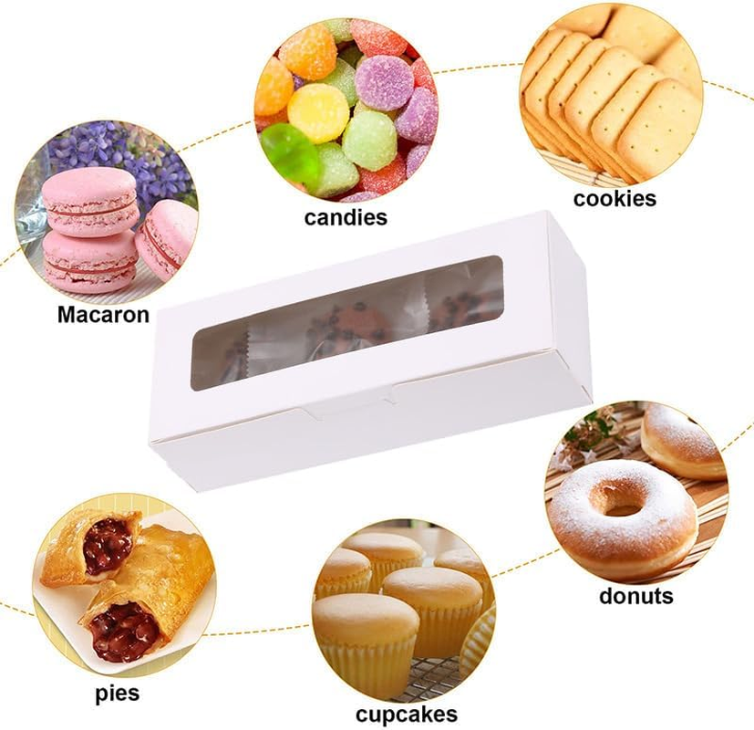 Xinghonyac 10 Pcs Kraft Bakery Boxes, Small Pastry Treat Boxes with Window Gift Packaging Boxes, Cupcake Boxes with Stickers for Cookies, Donut, Pie Slice,Pastries, Mini Cakes (White) - White image number 2