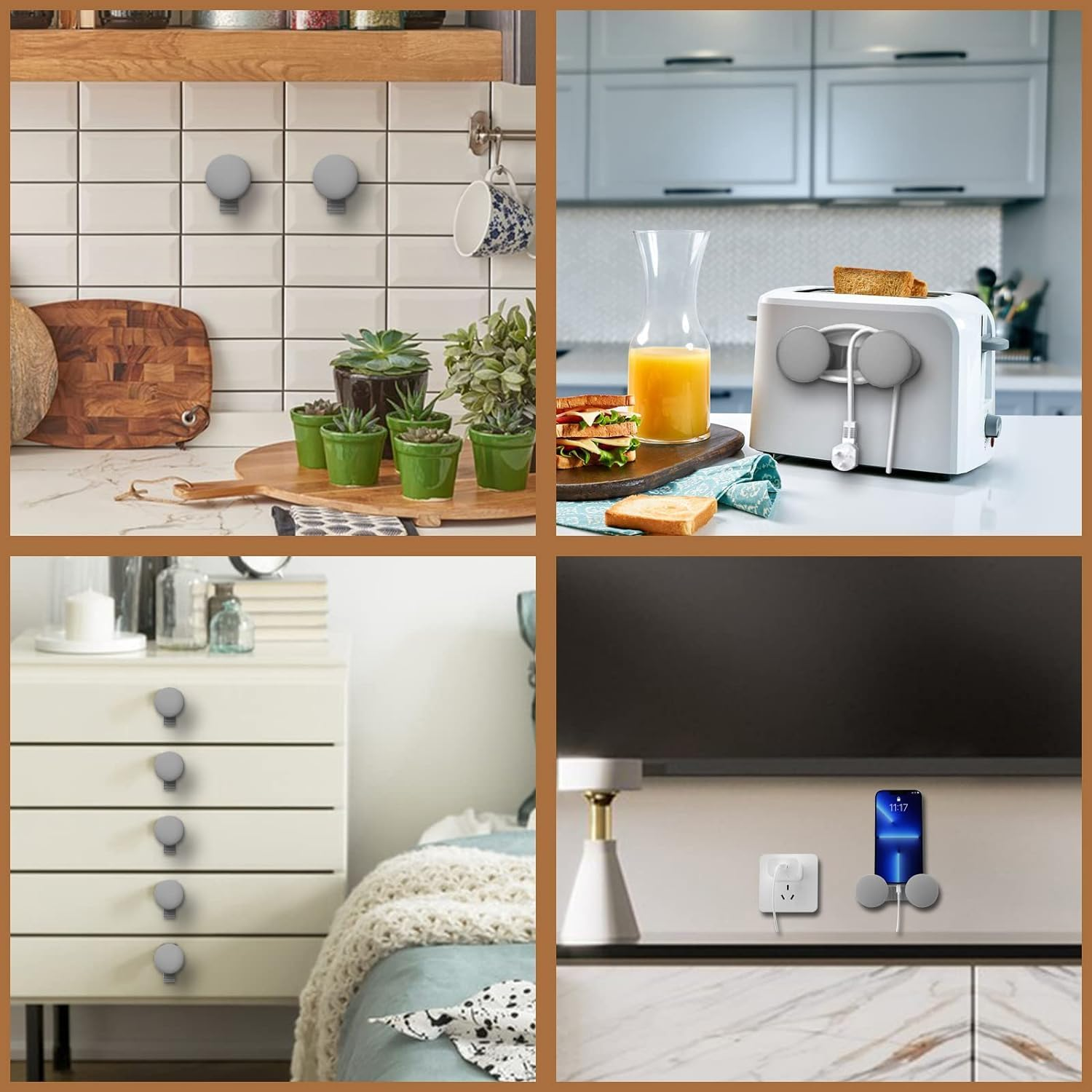 6 Pack Cord Organizer for Appliances, Cord Holder Cord Wrap Cable Organizer Stick on Flat or round Surface Multifunctional Adhesive Hooks for Small Kitchen Appliances, Blenders, Coffee Maker (6Colors) image number 3