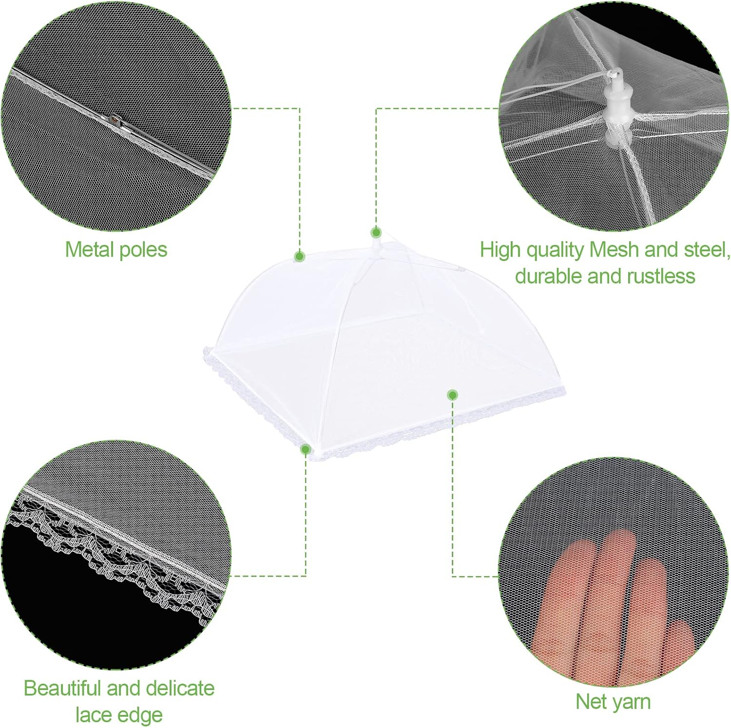 4Pack Mesh Food Covers 17Inch, Large and Tall Food Covers, Pop-Up Mesh Food Covers Tent Umbrella for Bbqs, Outdoors, Screen Tents, Parties Picnics, Fruit Cover image number 5