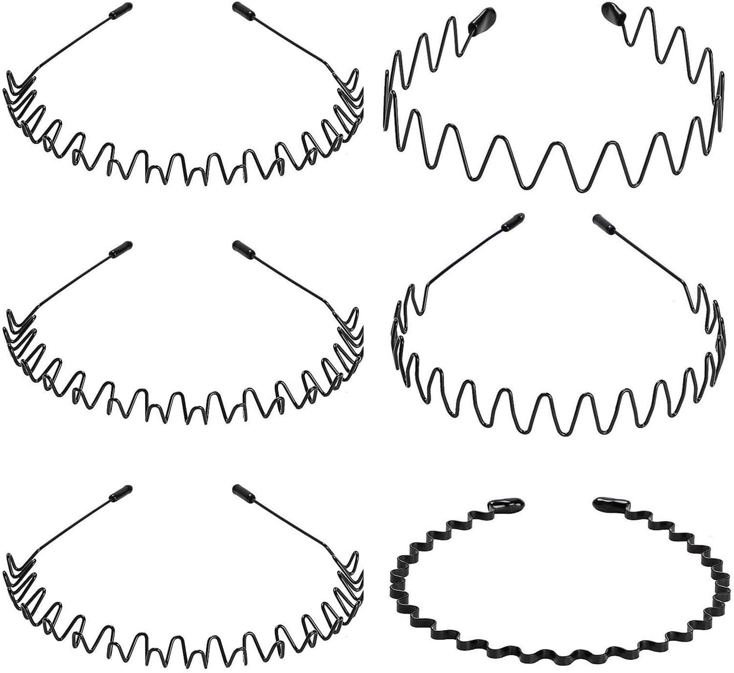 Wantgor 6 Pieces Metal Headbands for Women Men, Fashion Unisex Black Hairband Sports Headwear Hair Hoop Hair Accessories for Home, Outdoor (Black, 6 Pack) image number 3