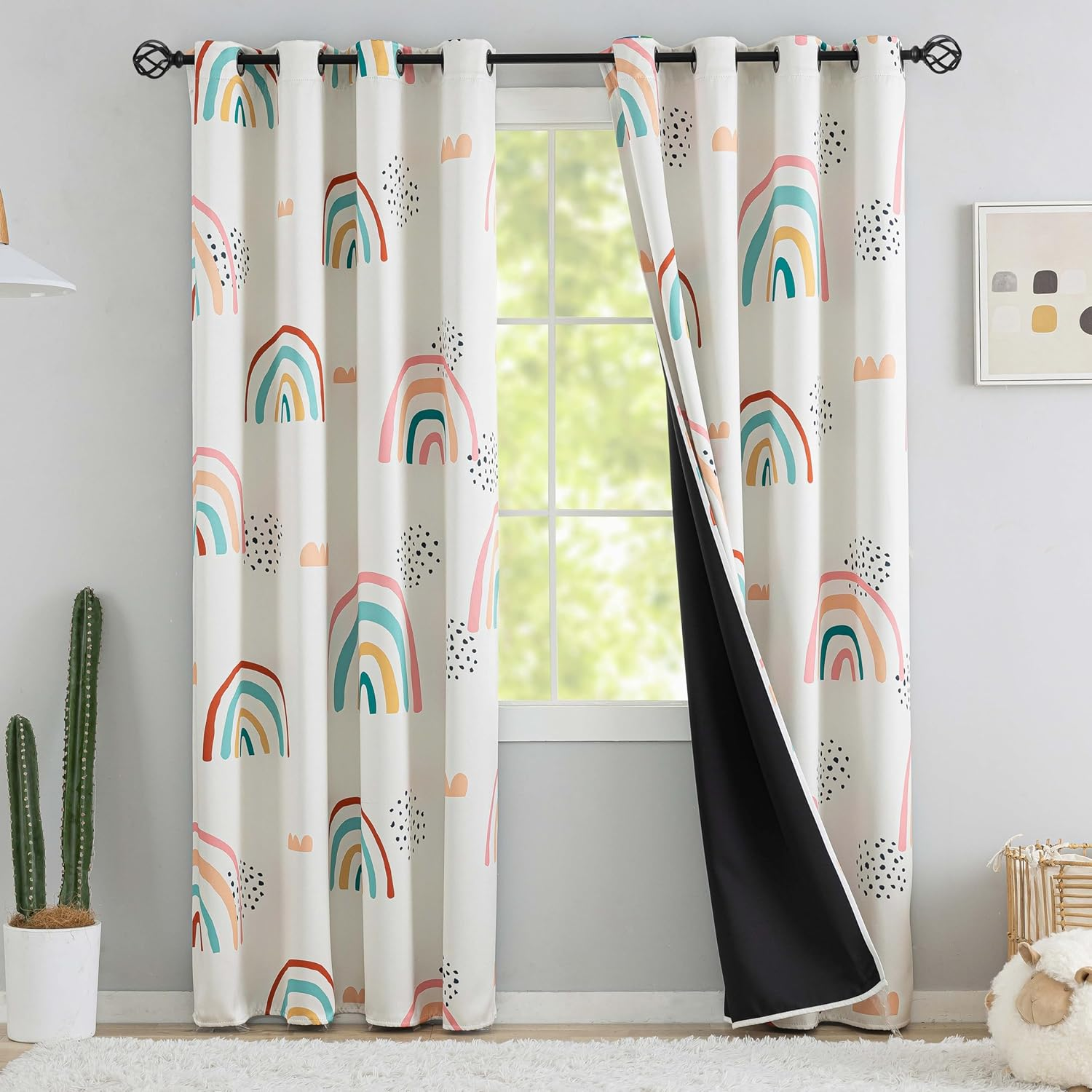 Chiinvent Blackout Rainbow Curtains for Kids Cute Rainbow Room Darkening Window Curtains Decorative Cartoon Black Out Curtain for Girls Bedroom Nursery, C1, 52" X 96", 2 Panels (90% Blackout)