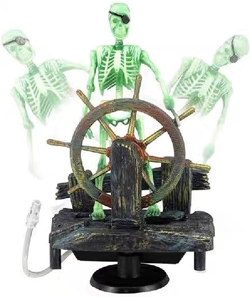 Skeleton Pirate Captain Aquarium Decoration, Skeleton Seaman Landscape Fish Tank Decor, Undersea Air-Driven Aquatic Ornament for Home Fishing Tank image number 5