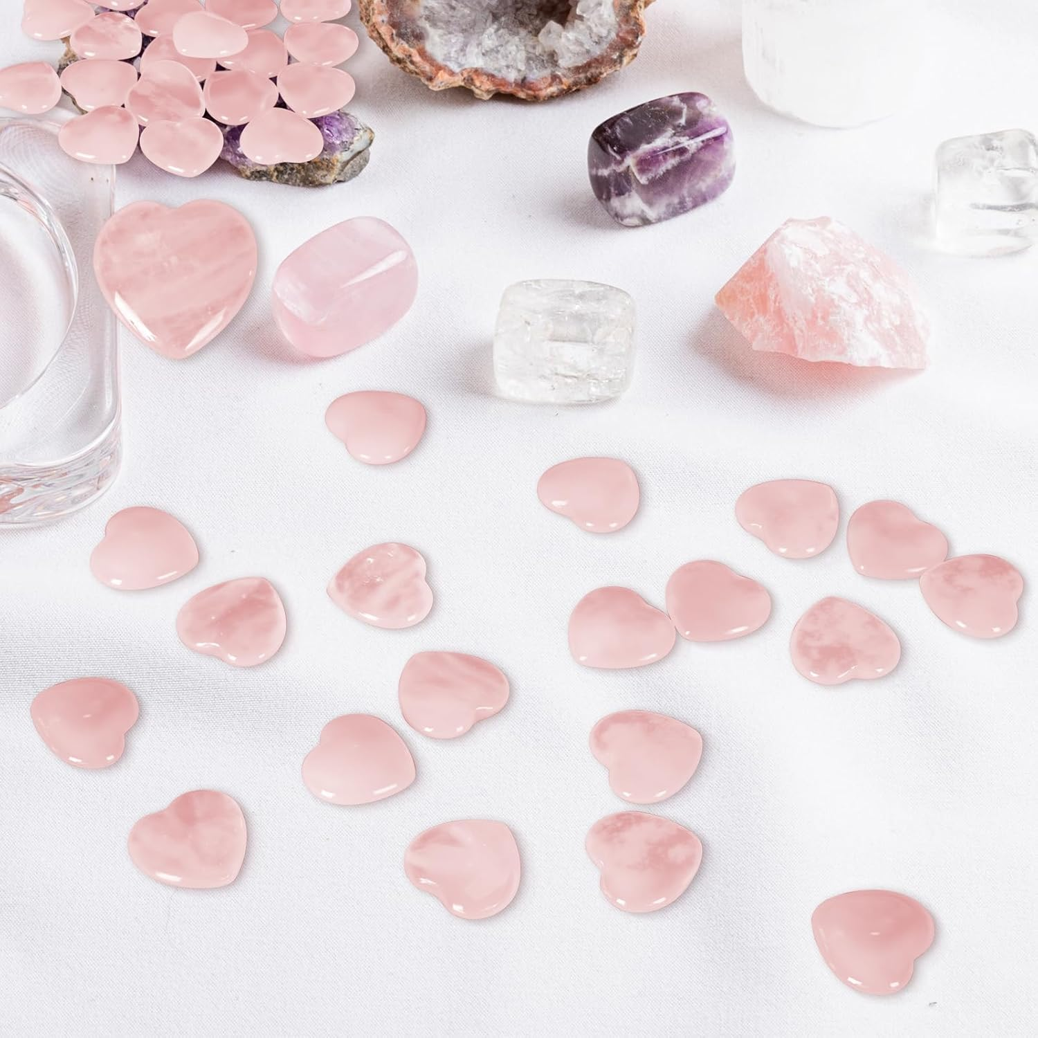 20Pcs Mini Crystal Heart Natural Healing Crystals Rose Pink Quartz Bulk Polished Stone