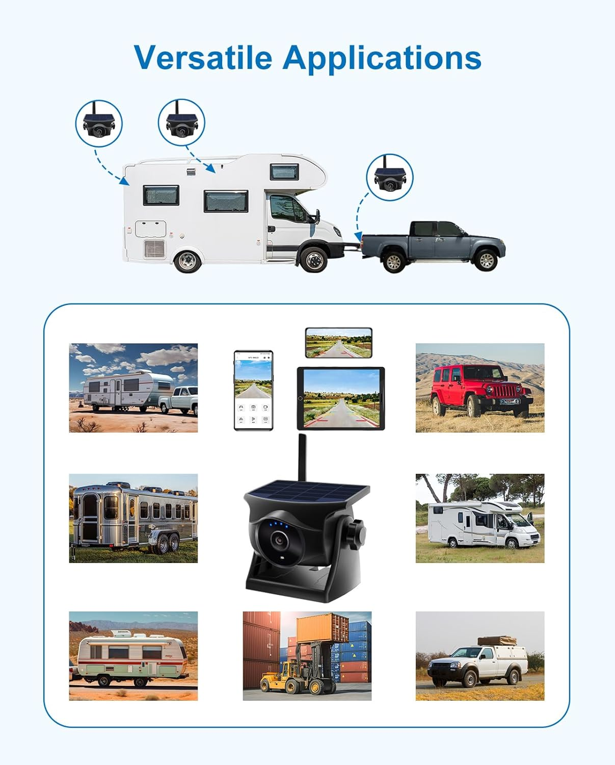 INSEETECH 1080P Solar Wireless Reversing Camera, Magnetic Wifi Rear View Camera, Night Vision,365 Days Standby, Rechargeable Battery for Car Caravan Horse Trailer RV Car for Phone Pad Android image number 5