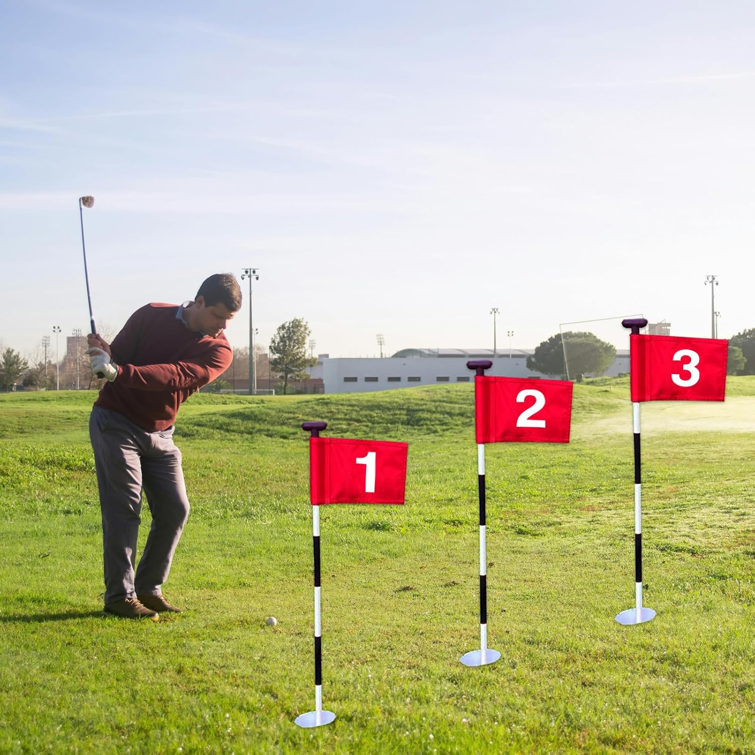 BTREEFLO 3PCS Numbered Golf Flag 8X6 Inch Upgraded Dual-Layer 420D Nylon Putting Green Golf Flags with Tube Inserted, Mini Practice Golf Target Flag for Yard Backyard Garden Outdoor Indoor image number 6