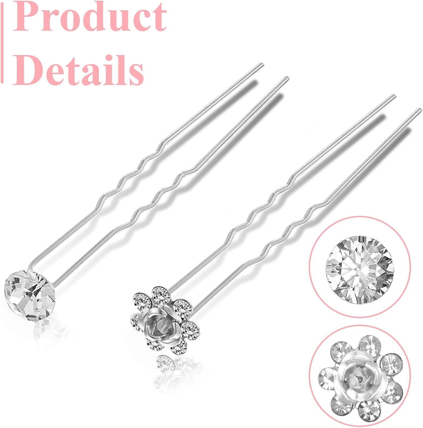 Pack of 40 Wedding Pearl Hair Pins for Bride, Hair Pins with Pearls, U-Shaped Hair Accessories, Bridal Silver Rhinestone Beads, Hair Accessories for Wedding, Prom, Party, Girls, Bridesmaid image number 6