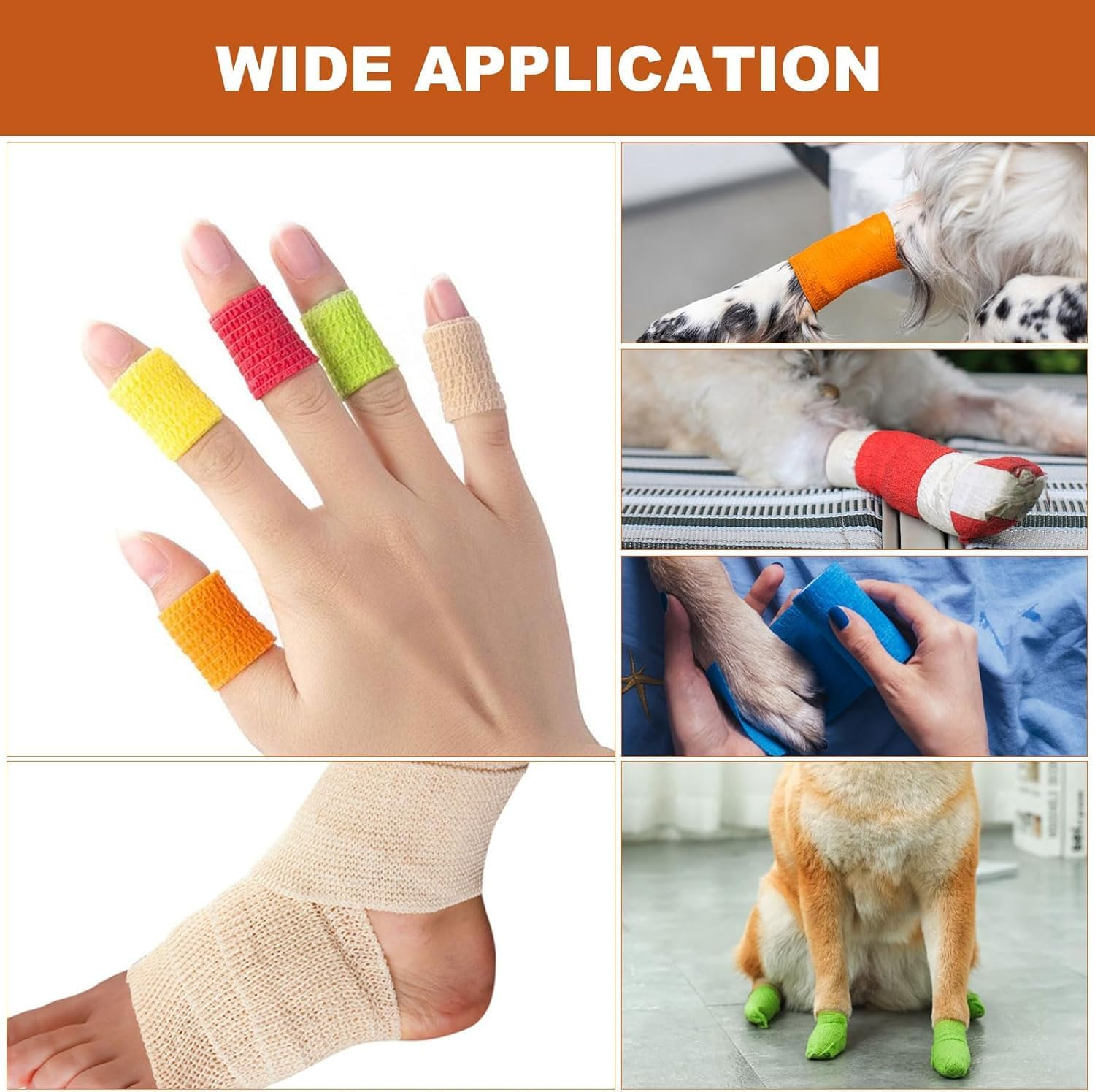 Self Adhesive Cohesive Bandages Elastic Athletic Sports Tape, 24 Rolls Pet Vet Wrap Tape Non-Woven Cohesive Gauze Rolls, Self Adhesive Elastic Protective Bandages Non Woven Cohesive Wrap image number 3