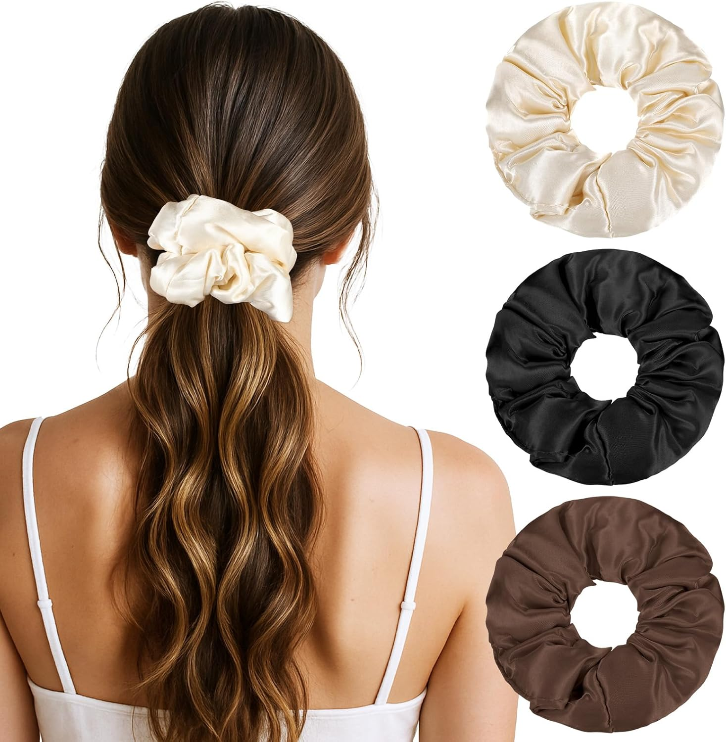 3Pcs Big Scrunchies for Women Girls, 5.12'' Satin Scrunchies No Damage Silk Pillow Scrunchie Ponytail Holders for Thick Curls Hair Sleep image number 4