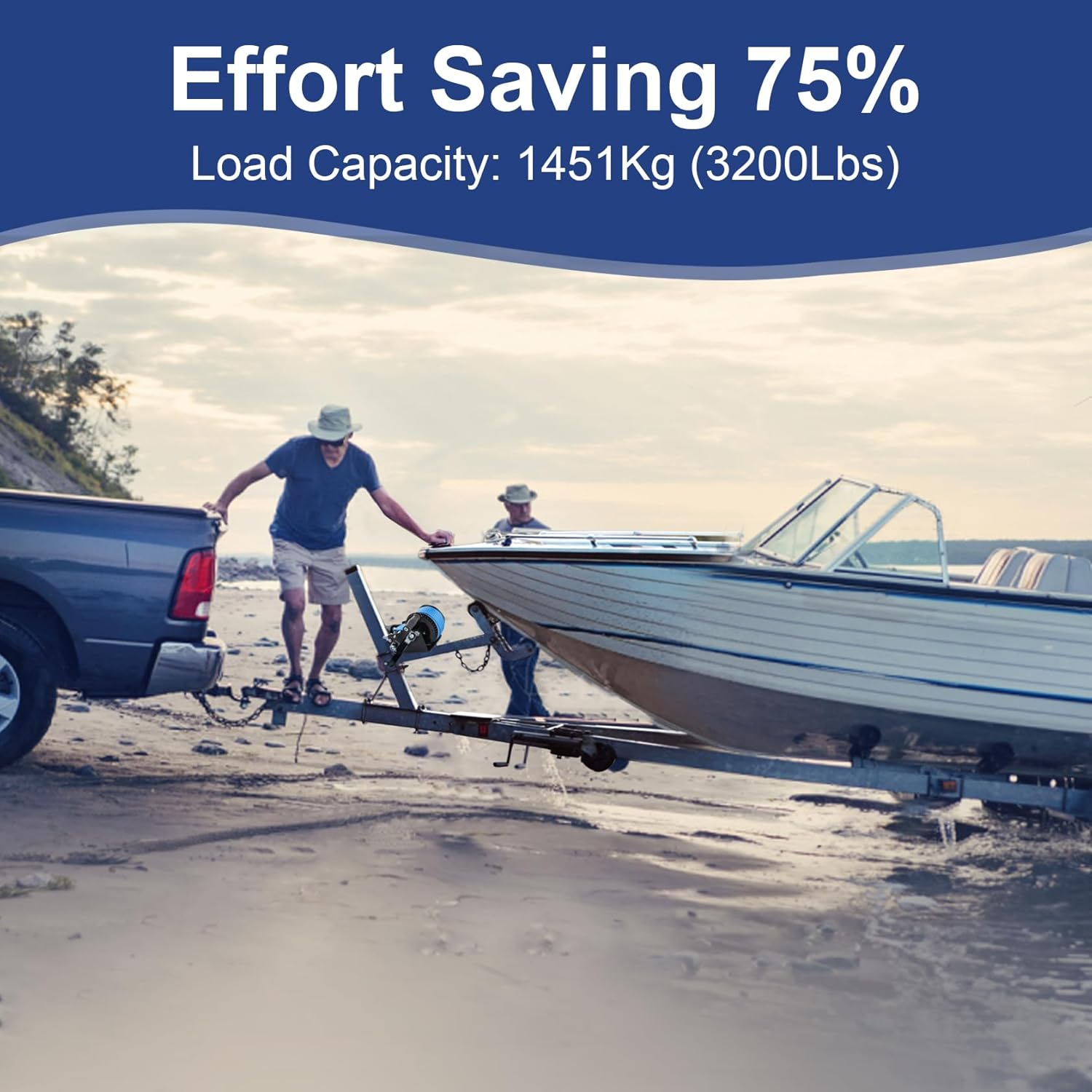 Boat Trailer Winch 3200Lbs with 33Ft(10M) Polyester Strap Hand Winch with Heavy Duty Hook 2 Way Ratchet and 2 Speed Switchable for Boat Truck Trailer ATV Jet Ski image number 2