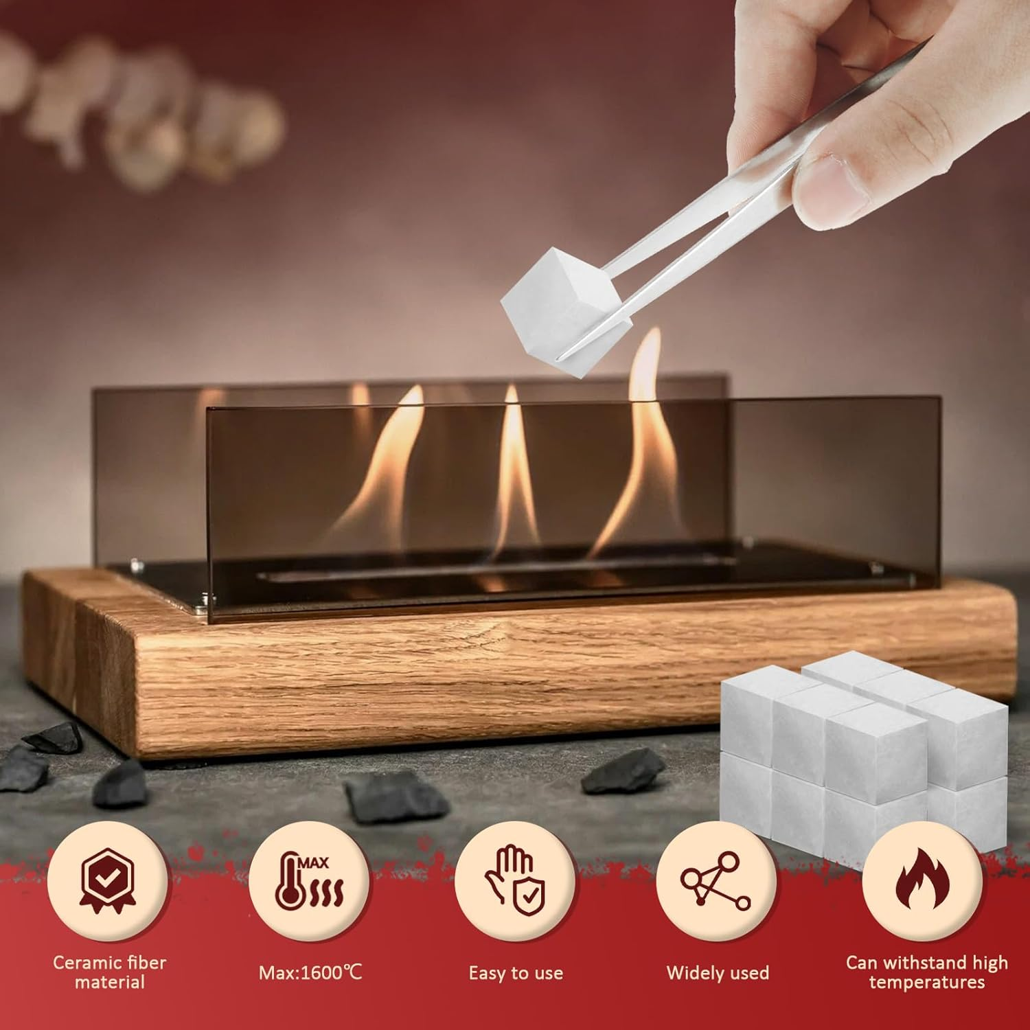 48 Pcs Small Ceramic Wool Wick Carbon Felt Wick Fireplace Ceramic Sponge Ceramic Fiber Insulation Wool Wick Sponge Fireproof Special Fleece for Table Top Fire Pit Bioethanol Fireplaces