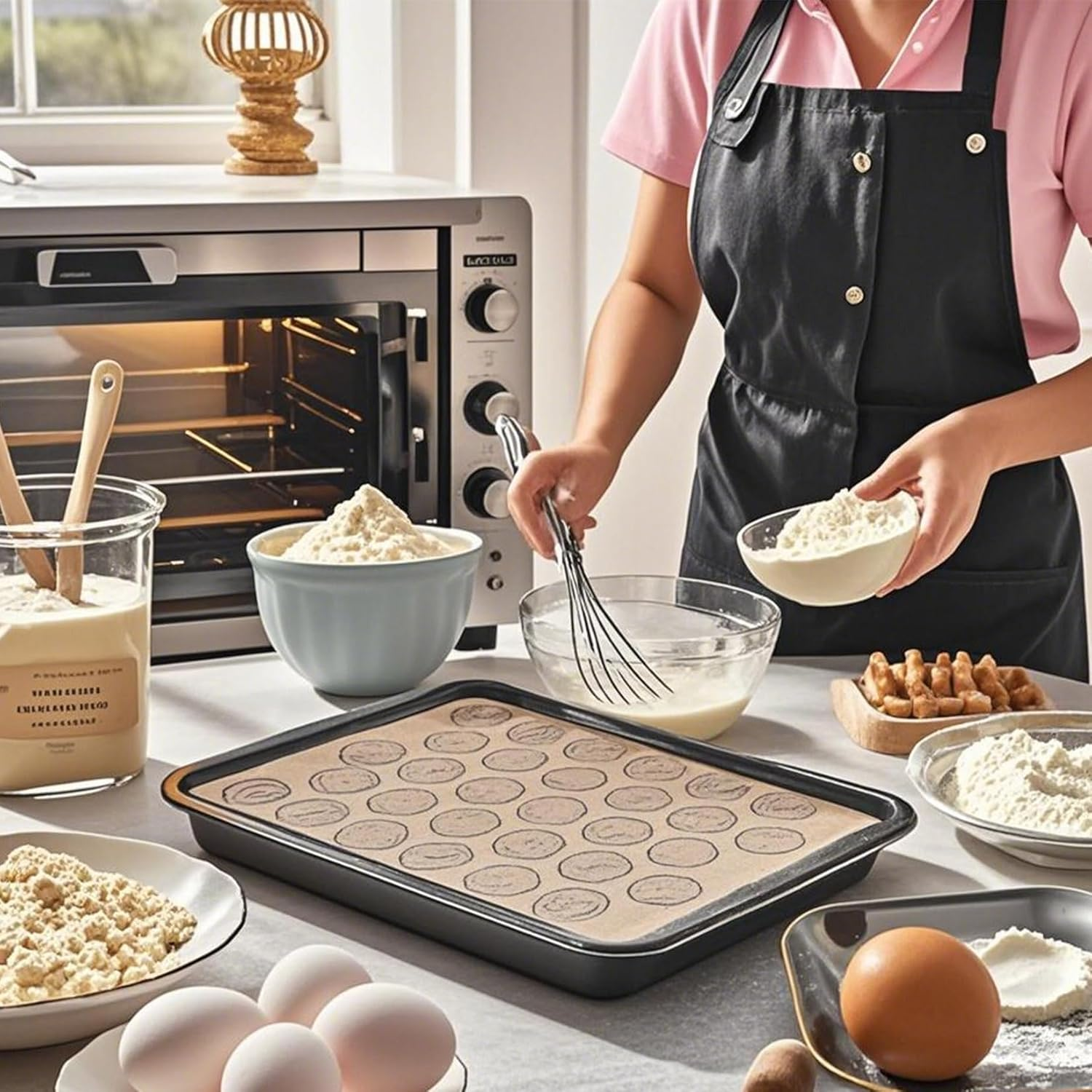 2PCS Macaron Baking Mat 42X29.5Cm Non-Stick Silicone Mat Non-Slip Mat Reusable Baking Set Baking Cooking Mat Accessories Suitable for Macaron Cake Bread Biscuits image number 4