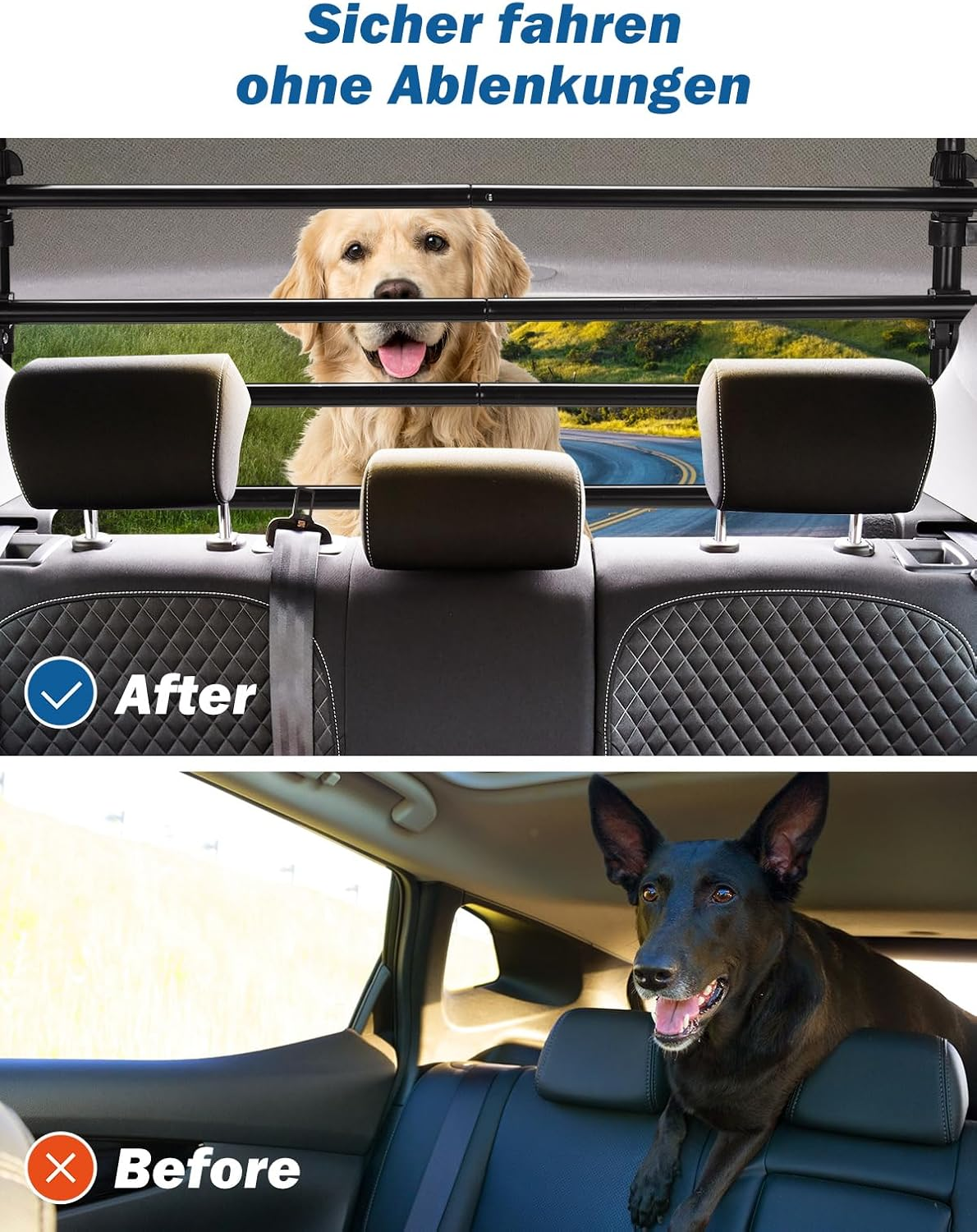 JOYTUTUS Adjustable Dog Car Barrier for Suvs Crossover Hatchback, Upgraded Universal-Fit Pet Divider Gate Carbon Steel Dog Barrier for Cargo Area 82Cm to 140Cm Width image number 1