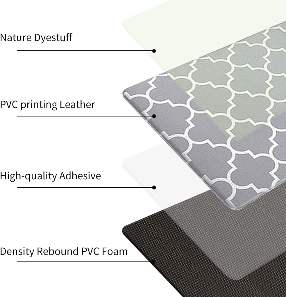 Vivva Kitchen Mat(3 Size) Cushioned Anti-Fatigue Kitchen Rug, Waterproof Non-Slip Kitchen Mats and Rugs Heavy Duty PVC Ergonomic Comfort Foam Rug for Kitchen, Floor Home, Grey(45X75Cm) image number 1