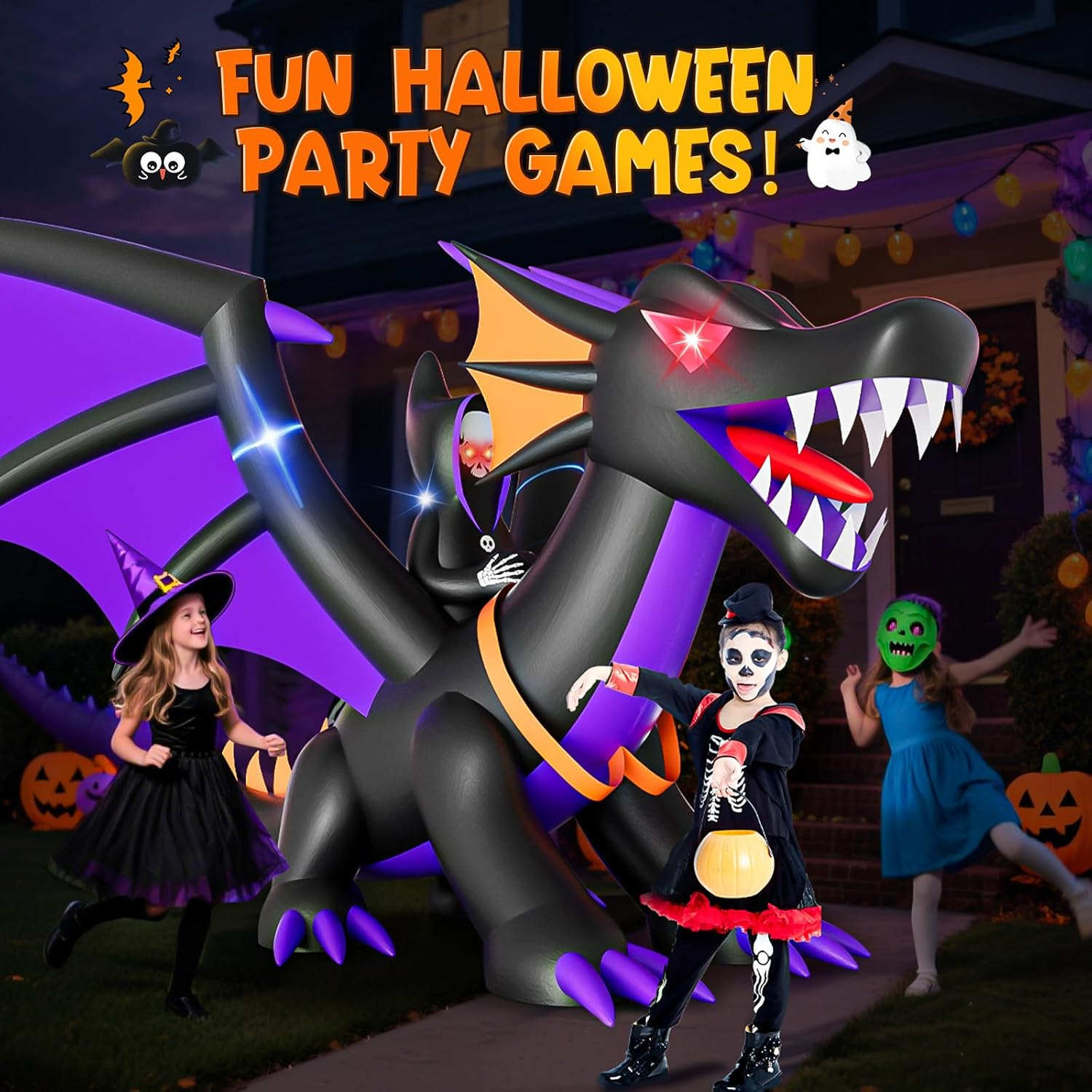 Skirfy 7FT Halloween Inflatable Decorations, Outdoor Scary Blow up Inflatable Dragon, Led Lights Halloween Fun Holiday Party Yard Garden Lawn Decor image number 2