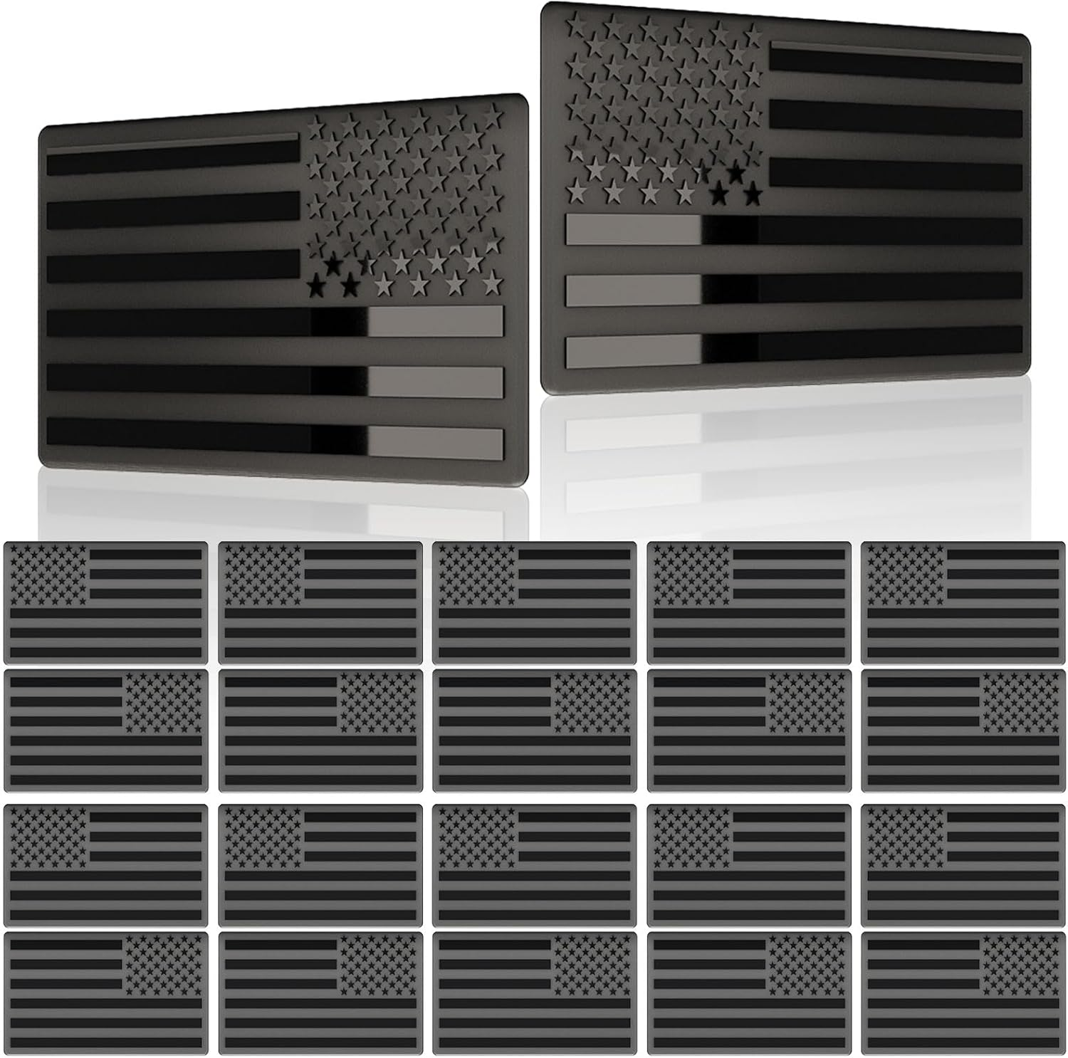 Embossed 3D Metal All Black American Flag Emblem Decal Stickers (1 Pair), Matte Black 5" X 3" Patriotic USA US Flag Car Decals Bumper Stickers for Truck, Window, Motorcycle, Support US Military - 3 Pack image number 7
