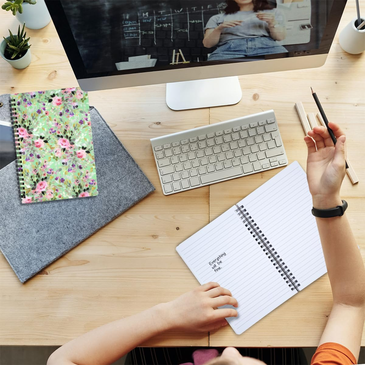 4 Pack A5 Spiral Notebook with 60 Pcs Tabs, Flower Design Line Journal, Hardcover Subject Notebook College Ruled, 80 Sheets/160 Pages Thick Paper Smooth Writing Aesthetic for School Students Women image number 5