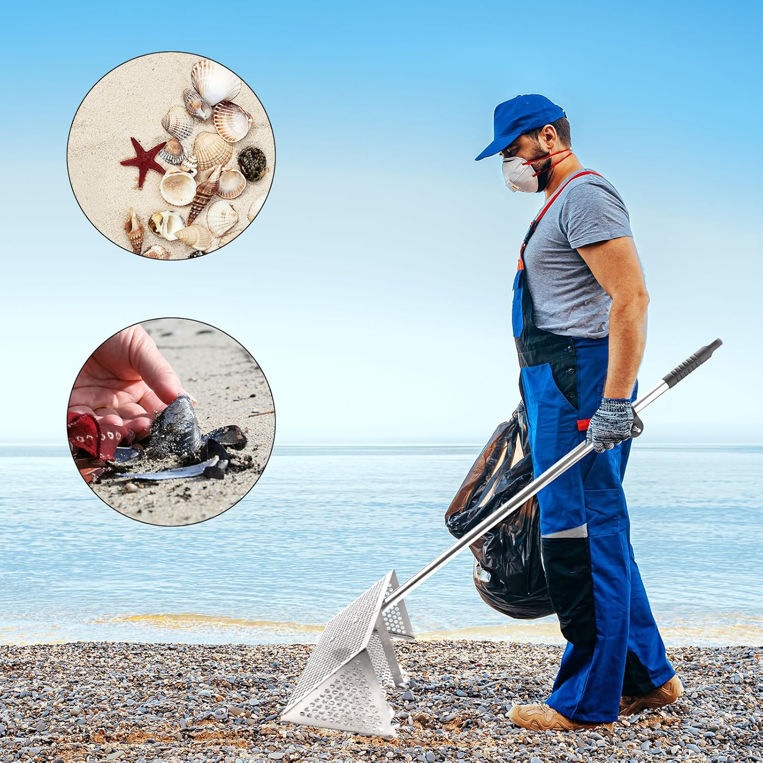PEUTIER Sand Rake, Durable Beach Rake with Sharp Teeth, Wide Basket, Easy to Install, Practical Tools for Finding Sand Fleas, Etc. image number 5