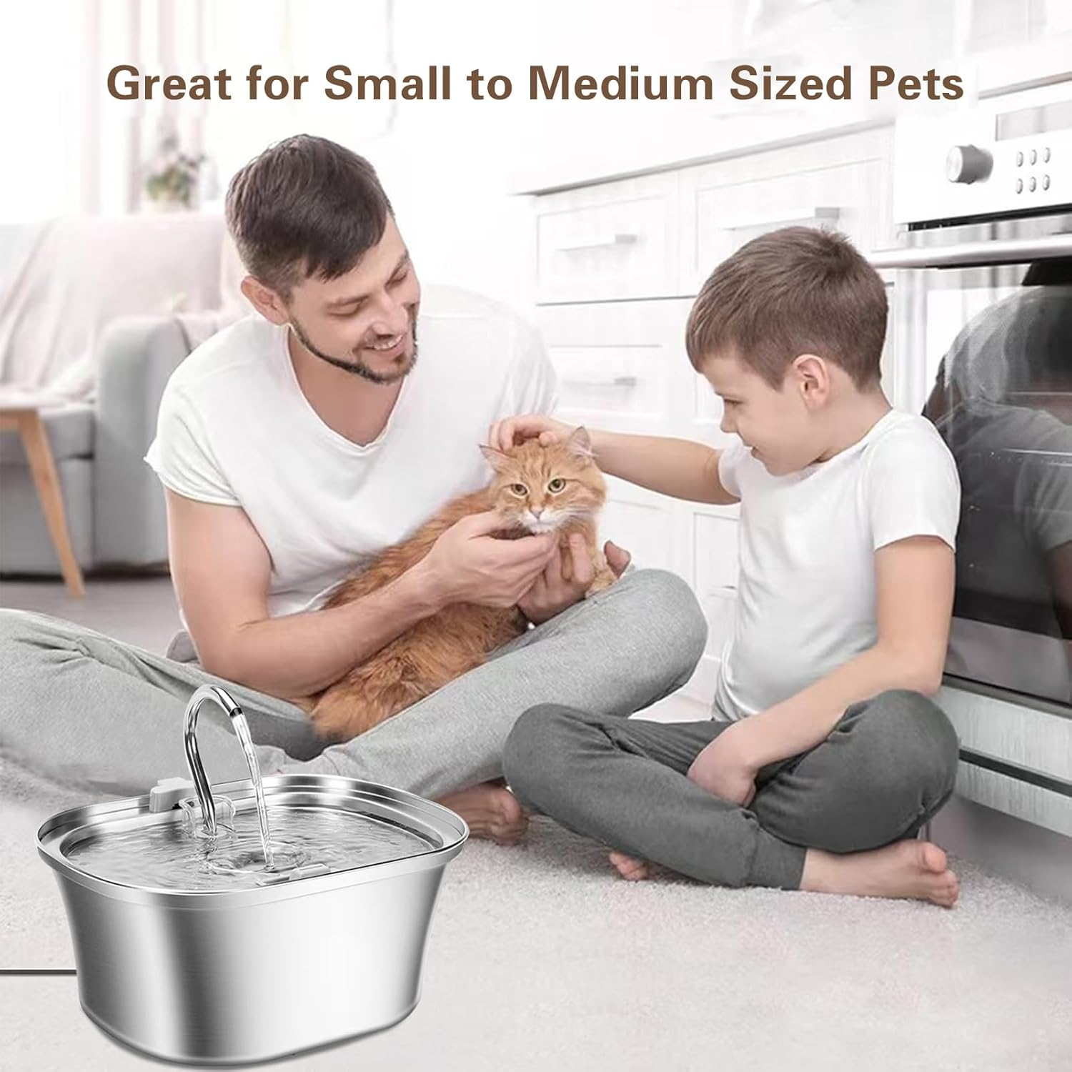 Cat Water Fountain, 3.2L Stainless Steel, Automatic Cat Water Dispenser Bowl - Watering Supplies image number 3