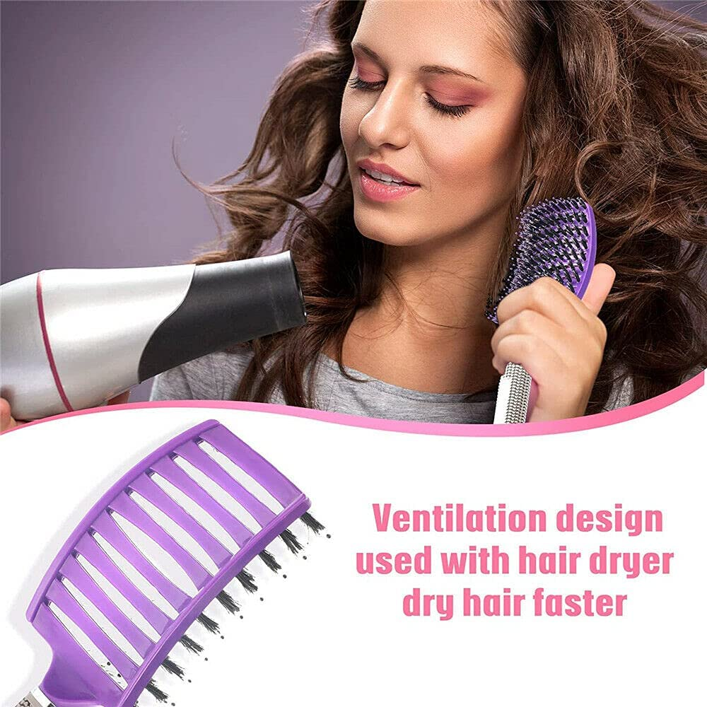 Women Men Detangling Nylon Boar Bristle Brush Hairbrush Head Scalp Massage Comb (Pink)