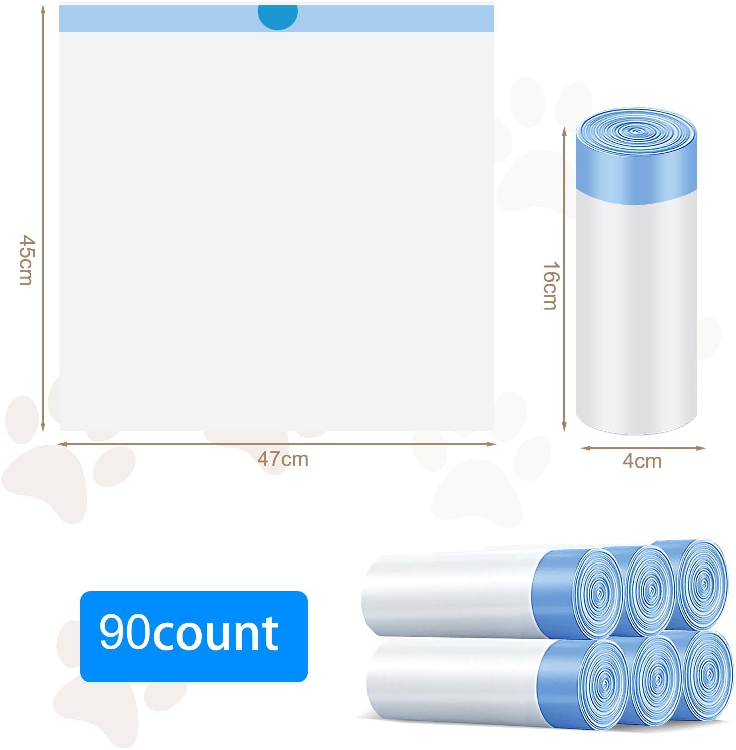 Tafoyu Cat Litter Box Bags with Drawstrings, Bin Bags with Carry Handle, Self-Cleaning Cat Litter Box, Rubbish Bags, Scratch-Resistant for Pets, Cats, Dogs, Poop Cat Litter, 6 Rolls/90 Pieces image number 5