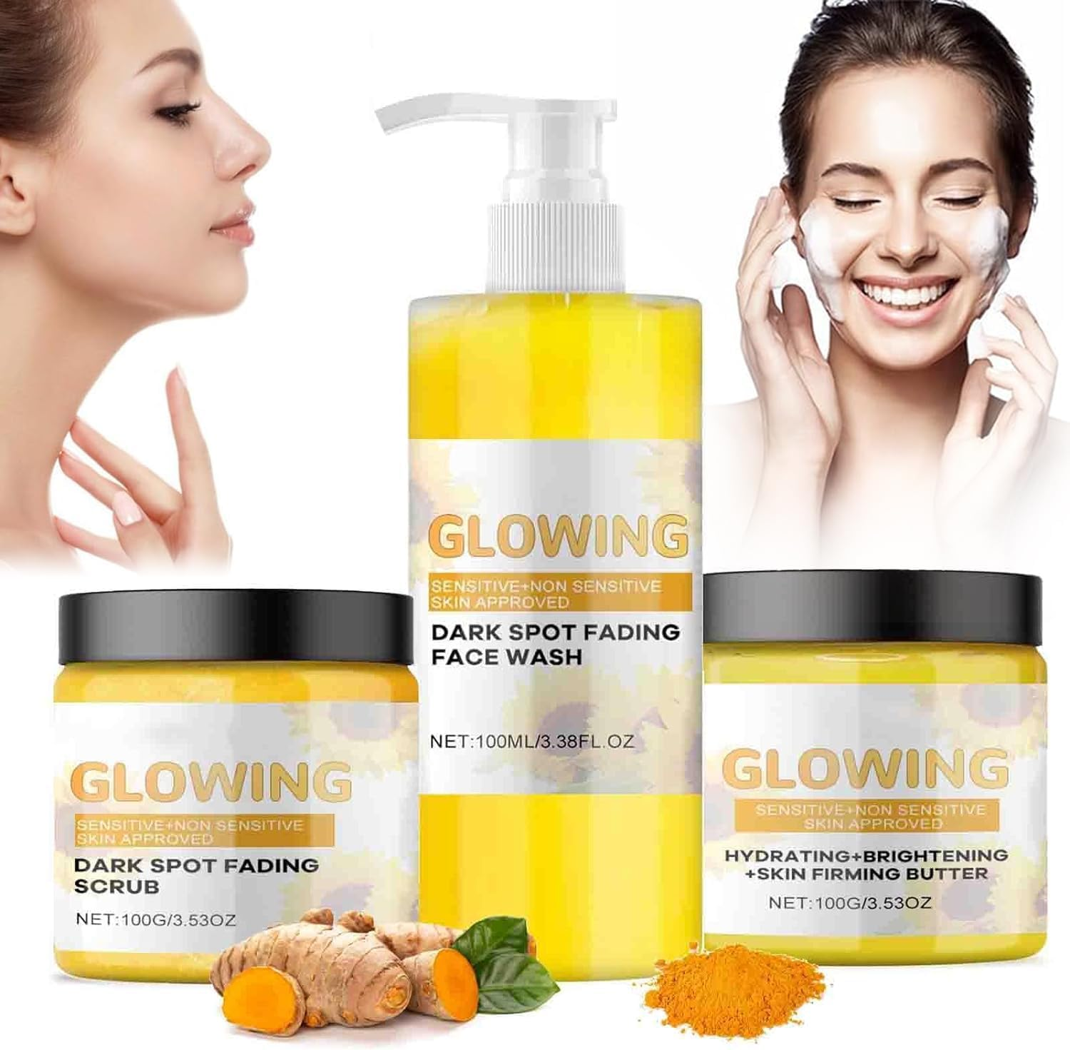 Turmeric Glow Combo Skincare Set, Turmeric Skin Care, Turmeric Glow Face Wash,Face Care Set for Women (Scrub, Large)