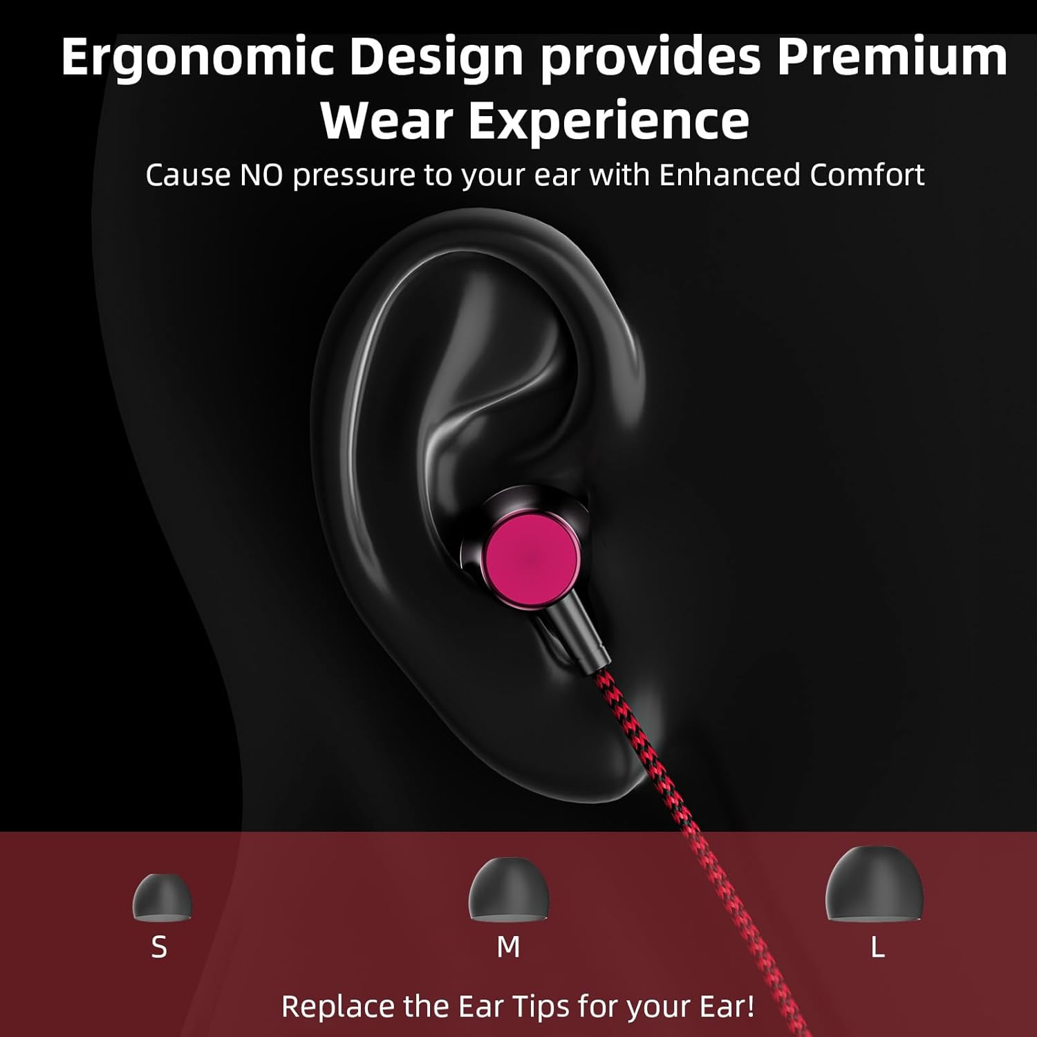 Jiunai Wired Earbuds Mic in Ear Wired Earphone 3.5 Mm Jack Magnetic Snap Noise Isolated Corded Ear Bud for Iphone Galaxy A15 A25 Ipad Surface Fire CD Player Commute Essential Gradient Black Red image number 4