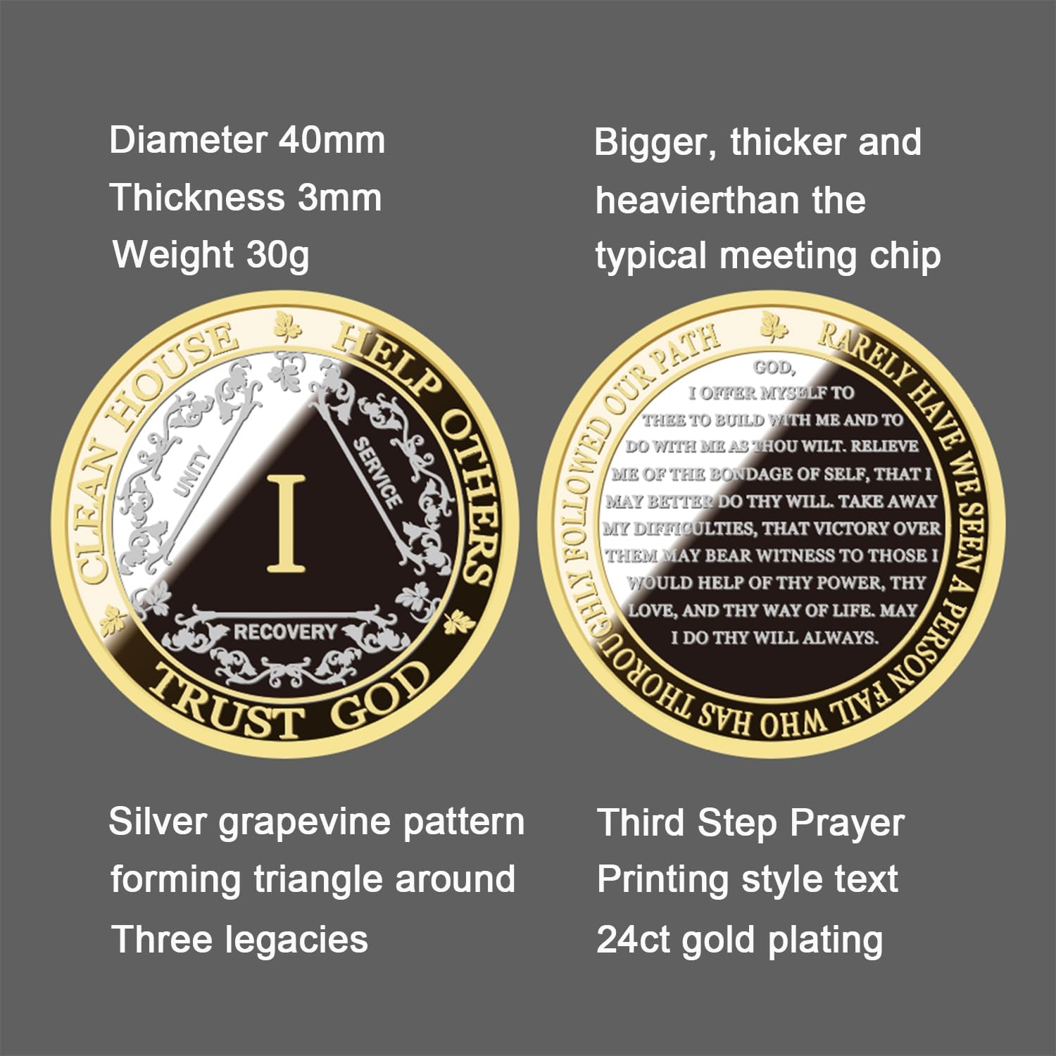 Affirmation Sobriety Coin Gift Set | Silver & Gold AA Chip Medallion with Token Capsule, Stand & Card | Sobriety Gifts for Anniversary Month & Year for Men & Women in Recovery (Two Years) image number 6