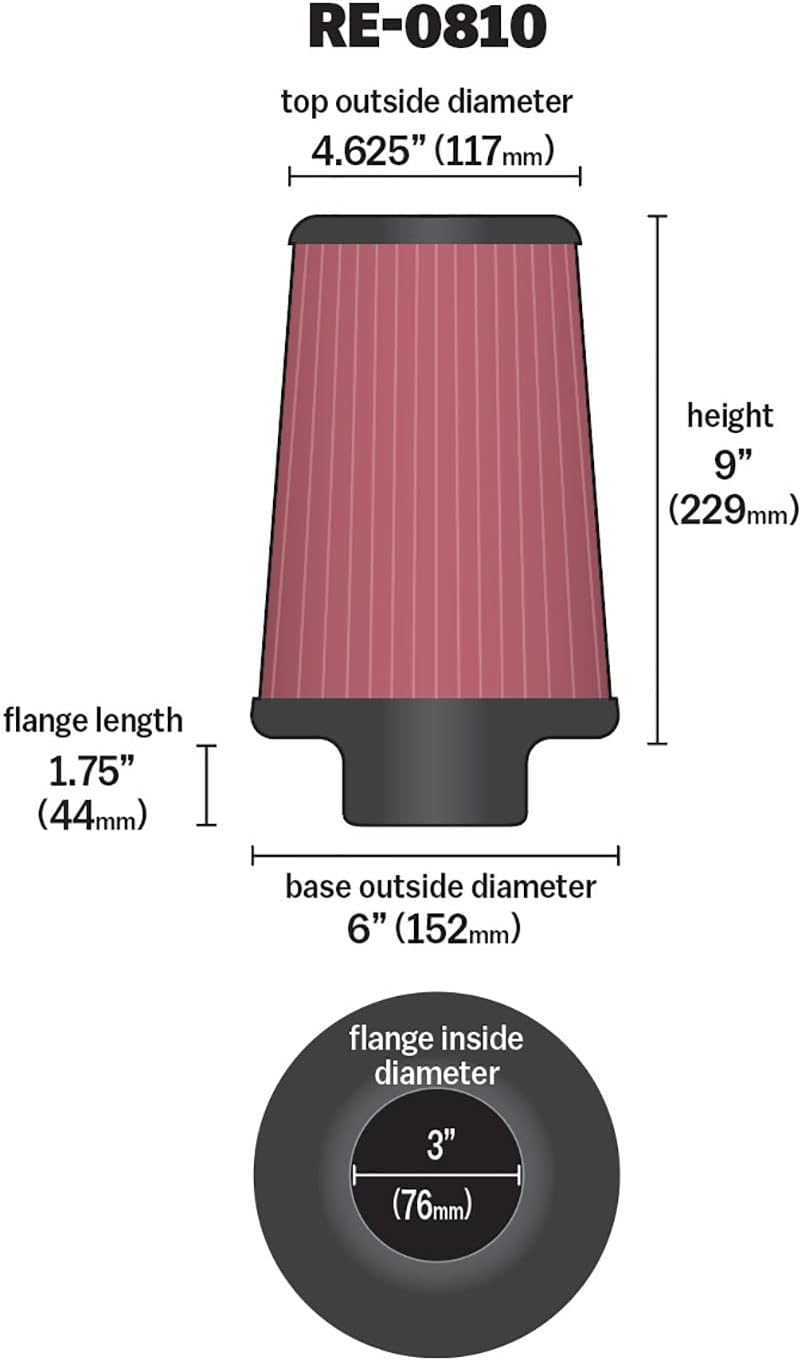 K&N RE-0810 Universal round Tapered Clamp-On Air Filter