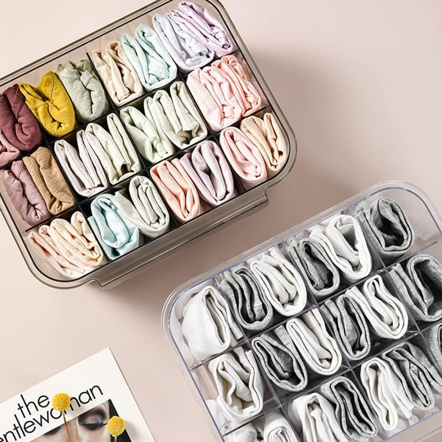 Betterlifewj Underwear Storage Box. Simple Transparent, Shelf Pull-Down Drawer with Partition. Store Socks, Underwear, Bras, Ties.