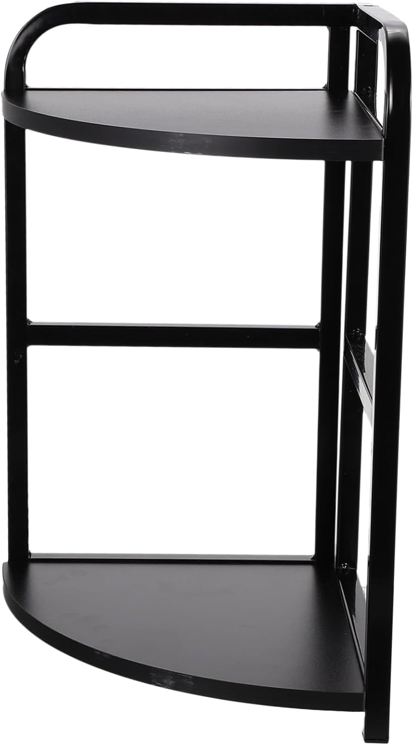 Double Layers Corner Spice Rack 25X25X43Cm Black Willow Wood with Metal Frame Kitchen Storage Shelf for Home Kitchen Seasoning Organization image number 2